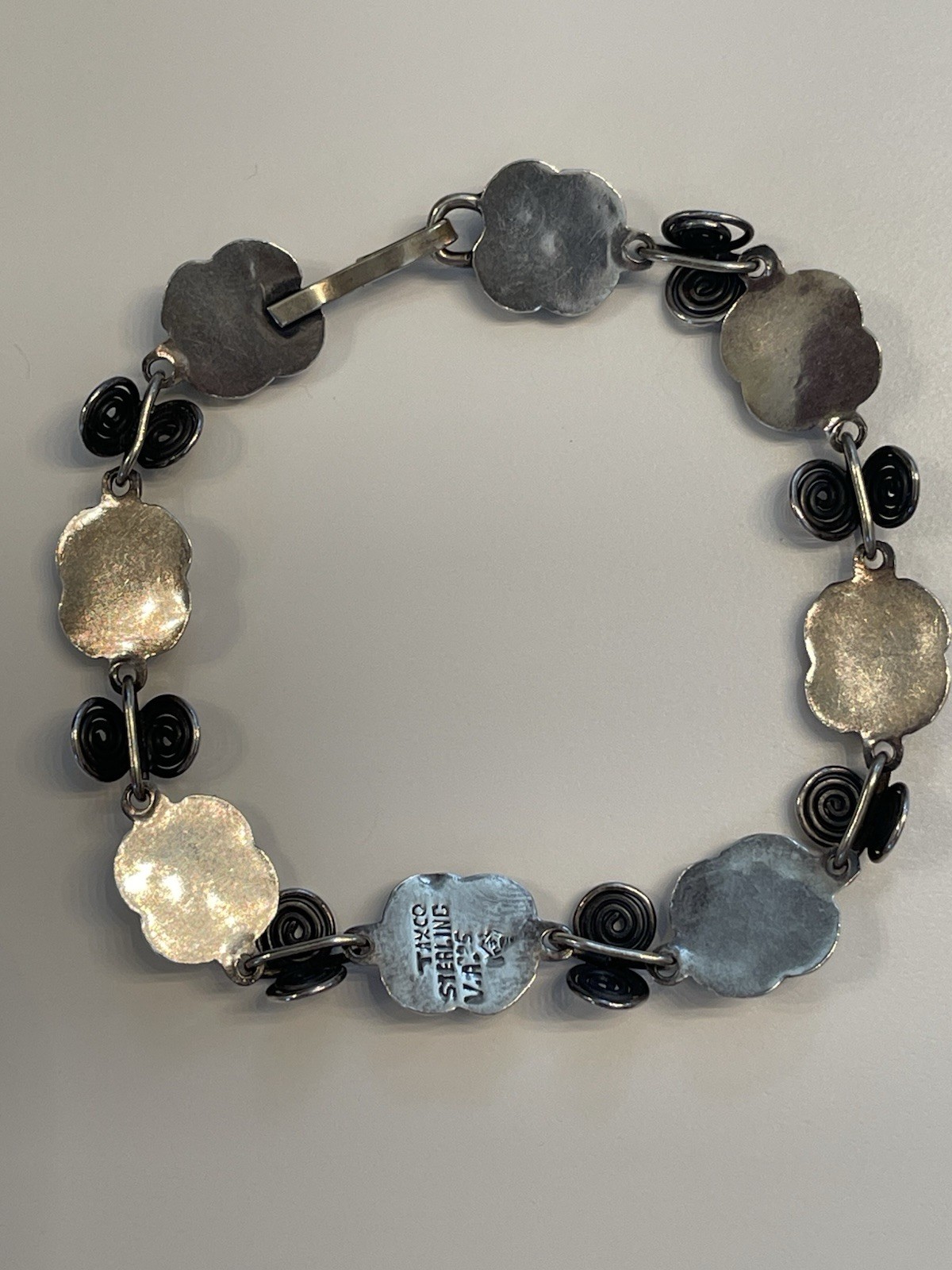 Mid-Century Taxco Sterling Silver 925 Flower & Spiral Bracelet