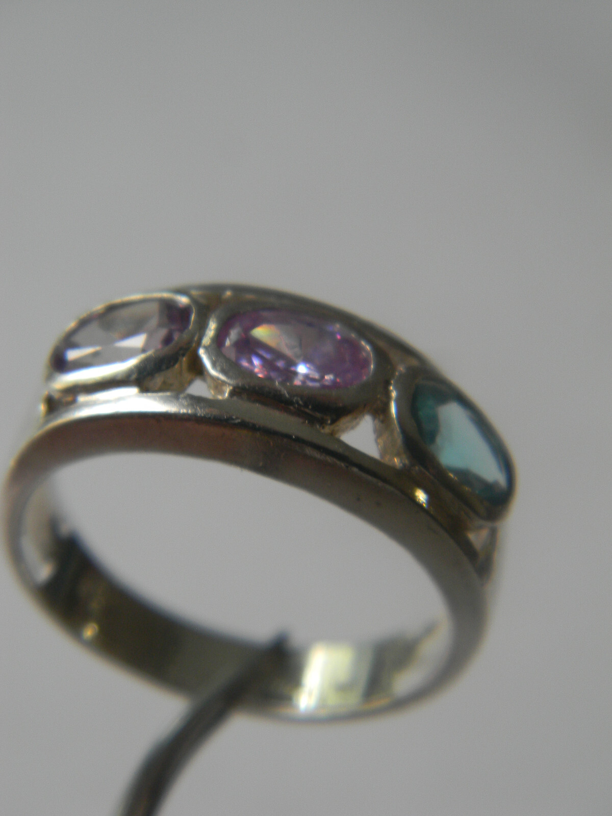 Amethyst/Pink Sapphire/Swiss Blue Topaz .925 Sterling Silver Statement Ring Sz 7