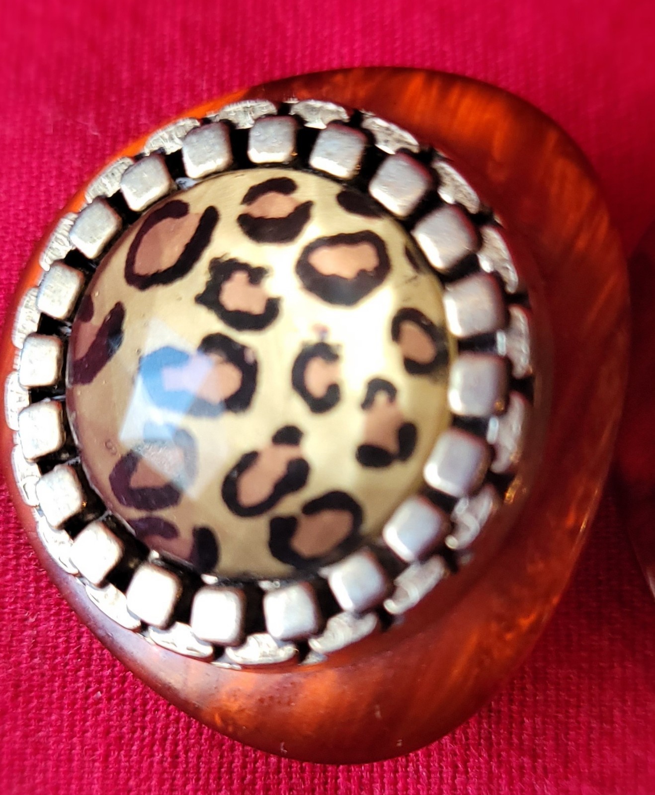Vintage 80’s Leopard Acrylic ? Resin Topaz Gem STATEMENT Clip Earrings