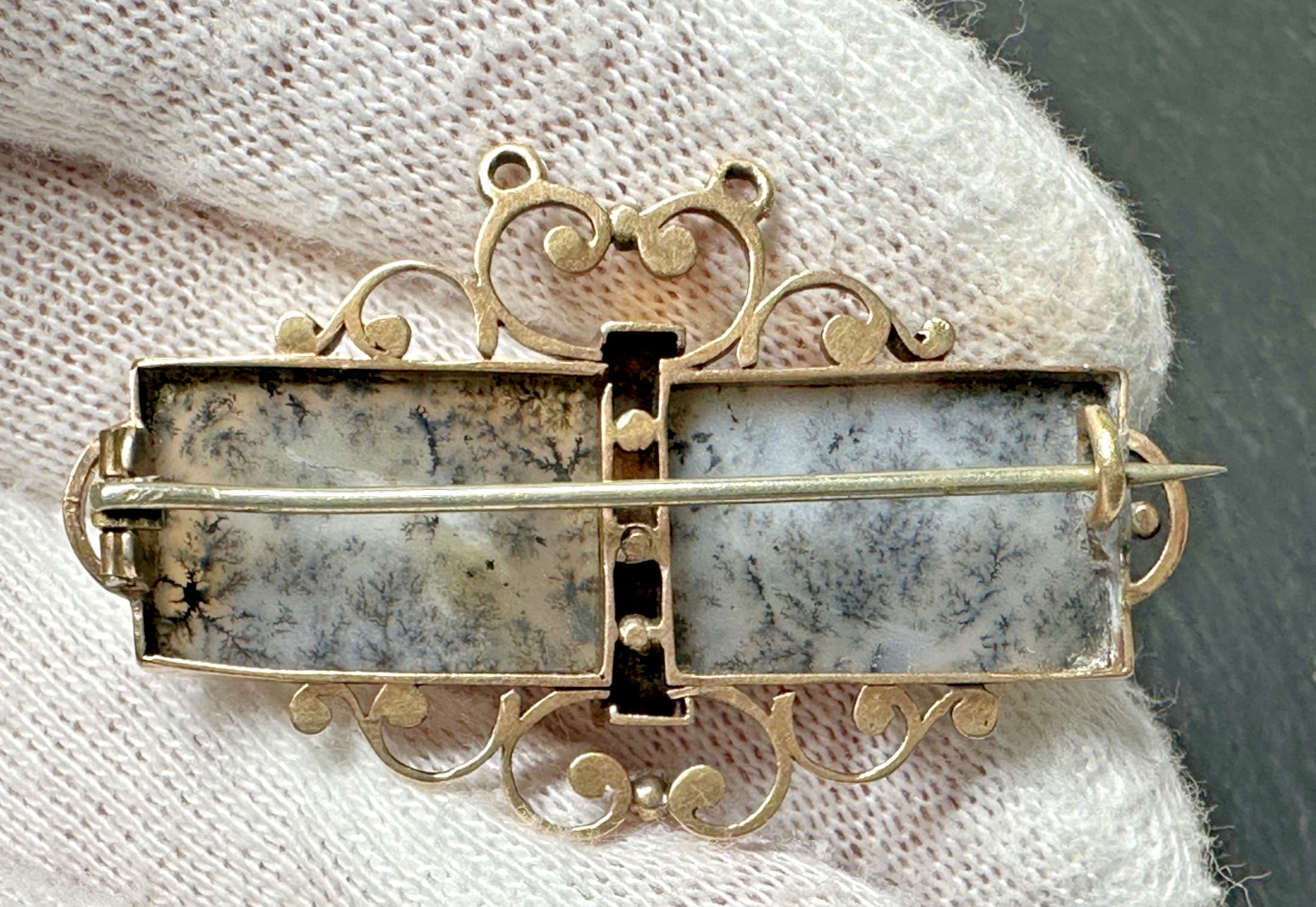 RARE ANTIQUE 14K SCOTTISH DENDRITIC (MOSS) AGATE BROOCH M940