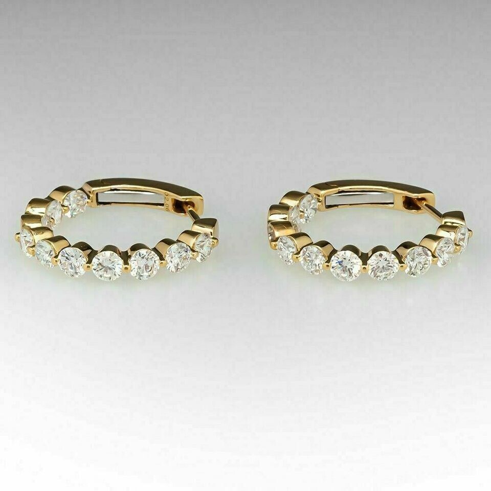 Round Cut Lab Created Diamond Wedding 14K Yellow Gold Finish Hoop Gift Earrings