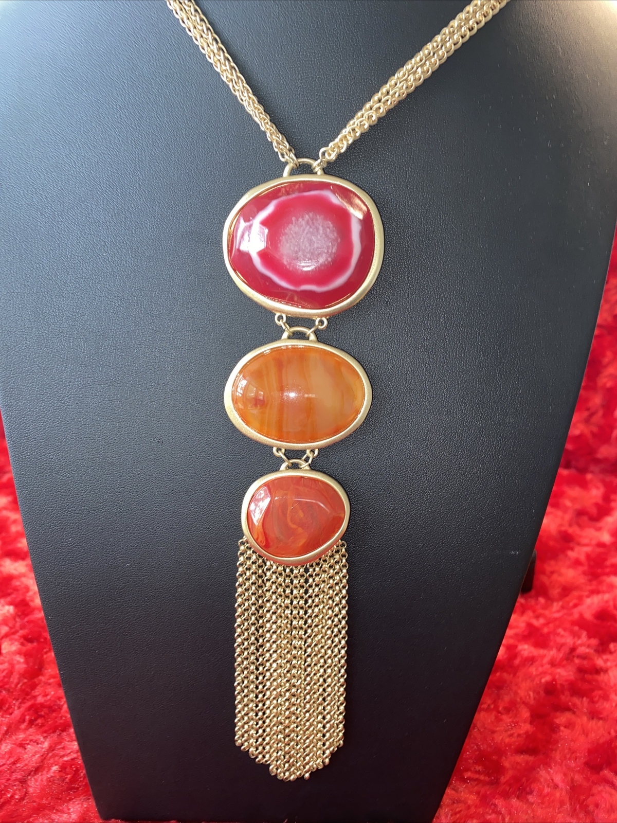 Vintage Chicos Triple Pendant Gold Tone Necklace Amyra Collection Nickel Free