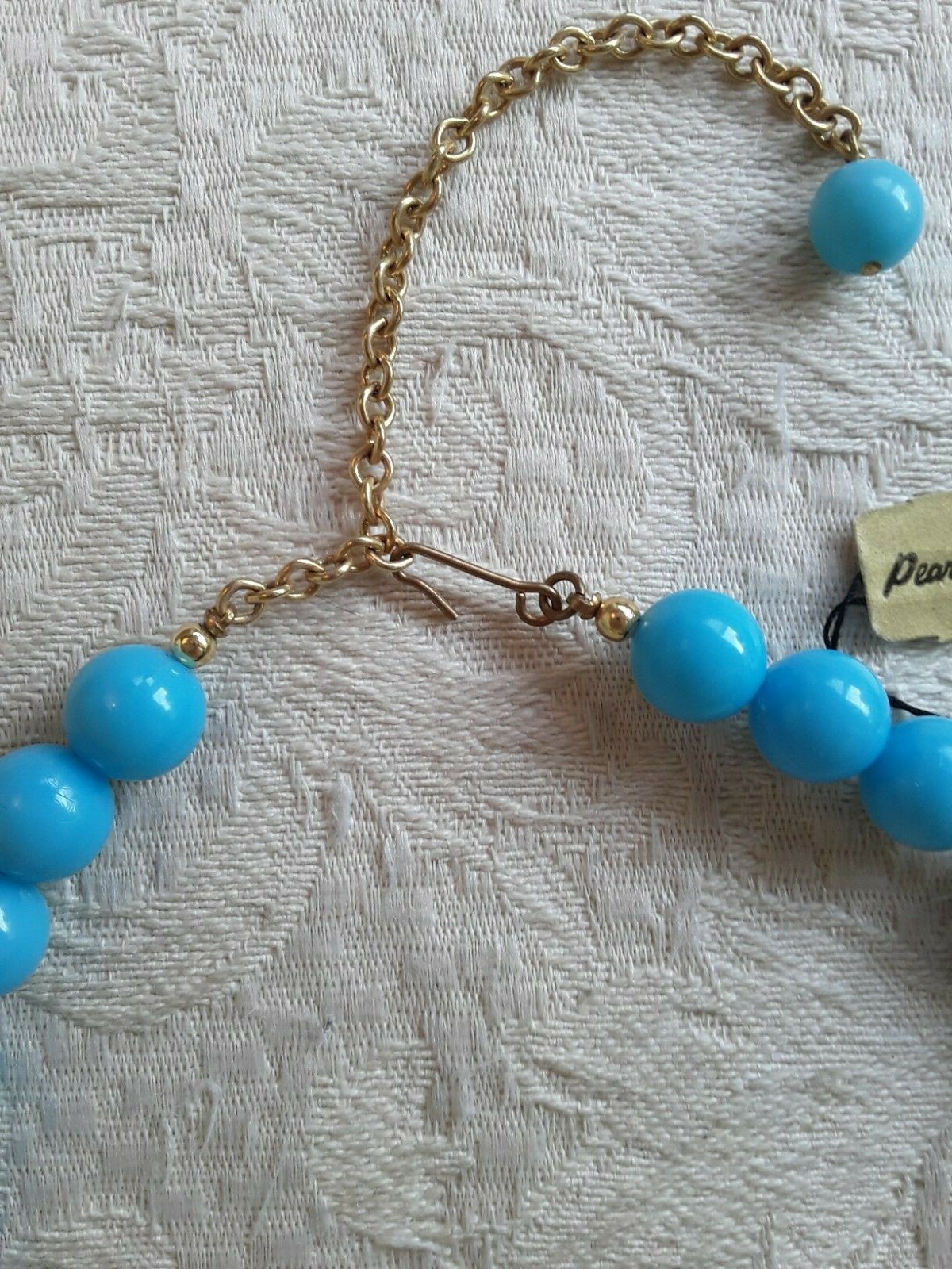 2 Vintage Pearlcraft 14” Beaded Necklaces Chokers Aqua Blue & Pink Retro NWT