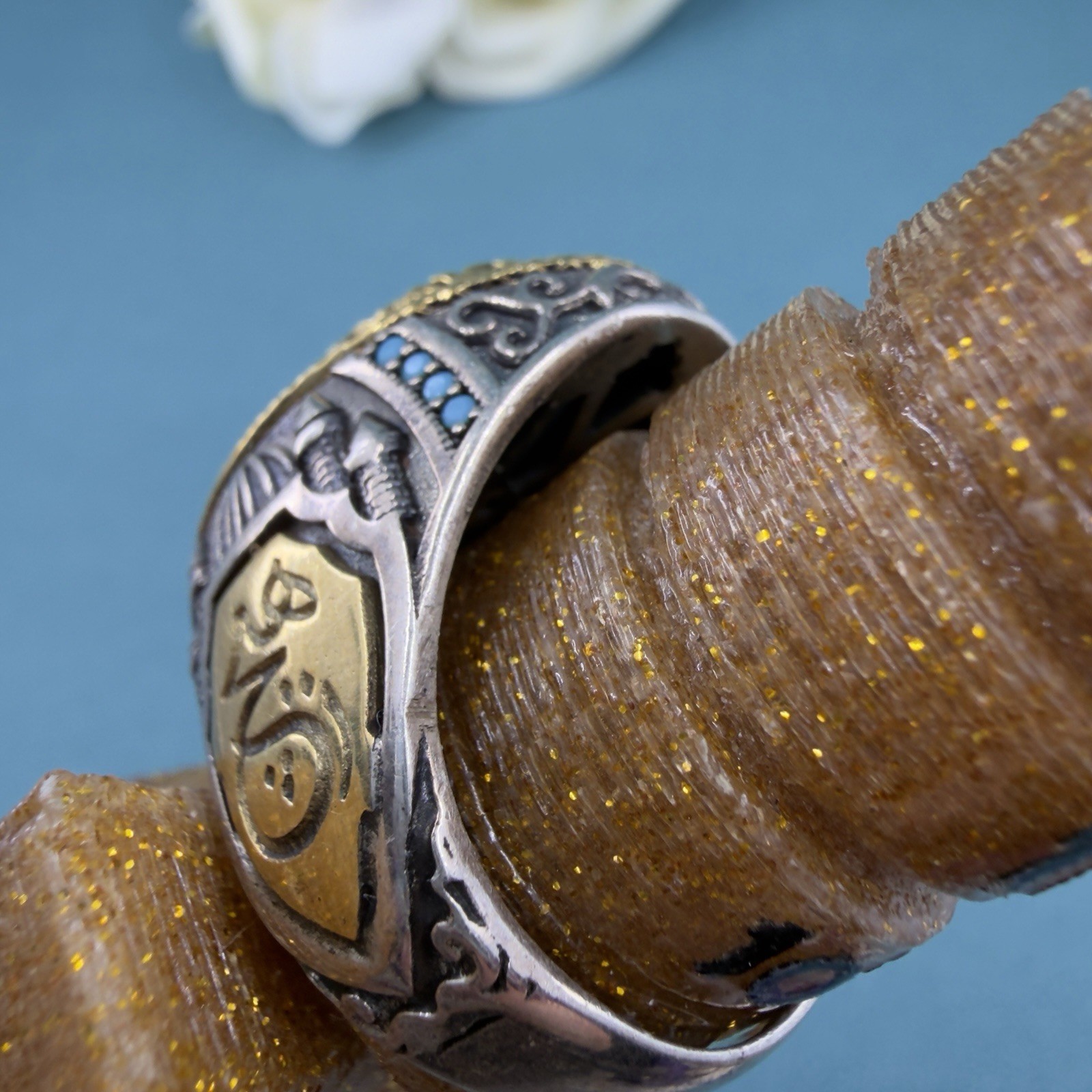 VINTAGE Signed 🩵 STERLING SILVER 925 Turquoise Cabochon MEN’S Turkish RING 12