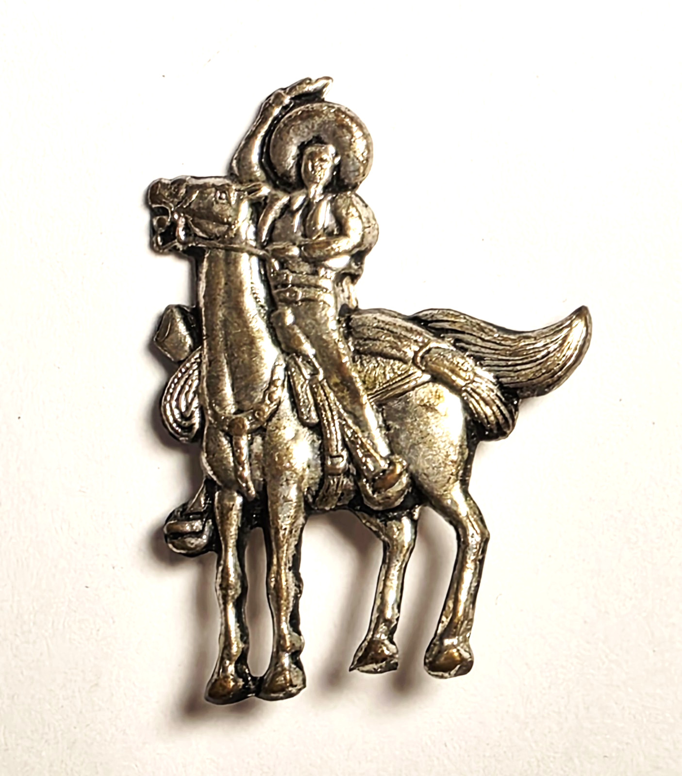 Vintage Occupied Japan Western Metal Lightweight Pin Brooch Cowboy Horse 1945-52