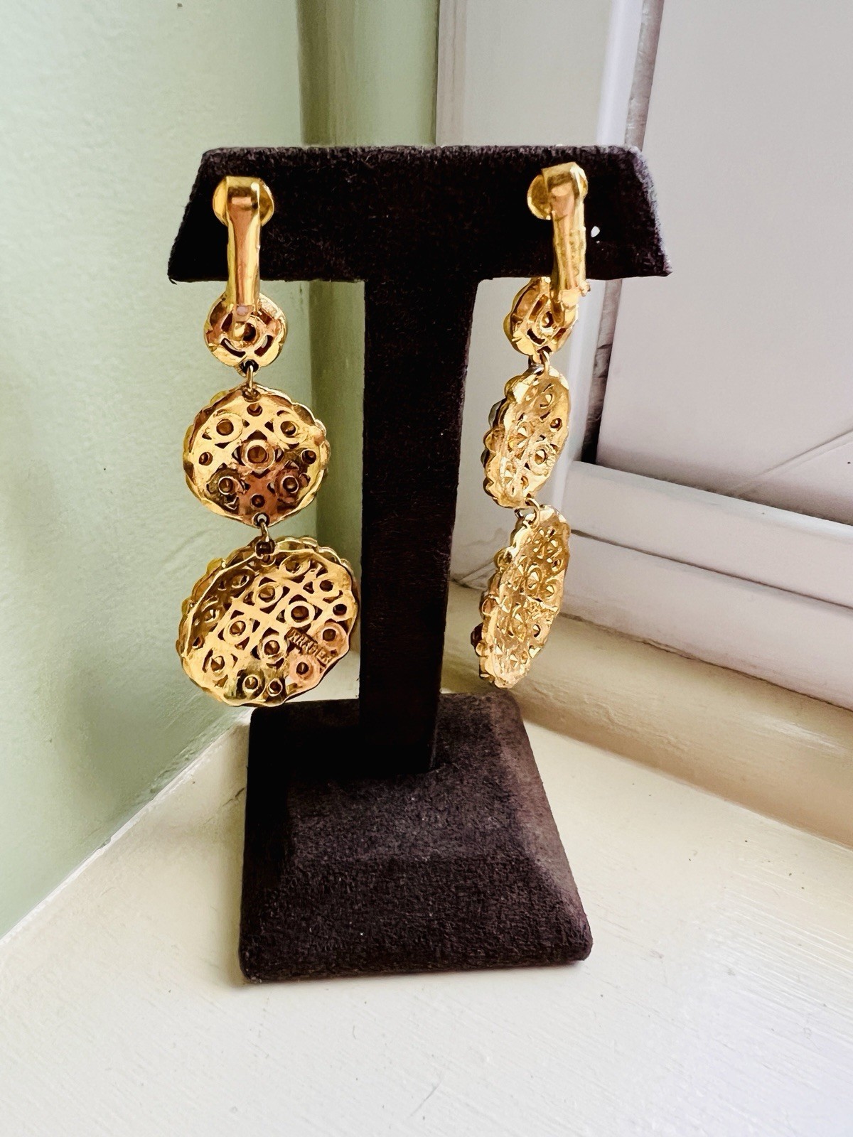 Kramer Gold Tone Rhinestone Drop Clip Earrings Vintage Signed Kramer Statement