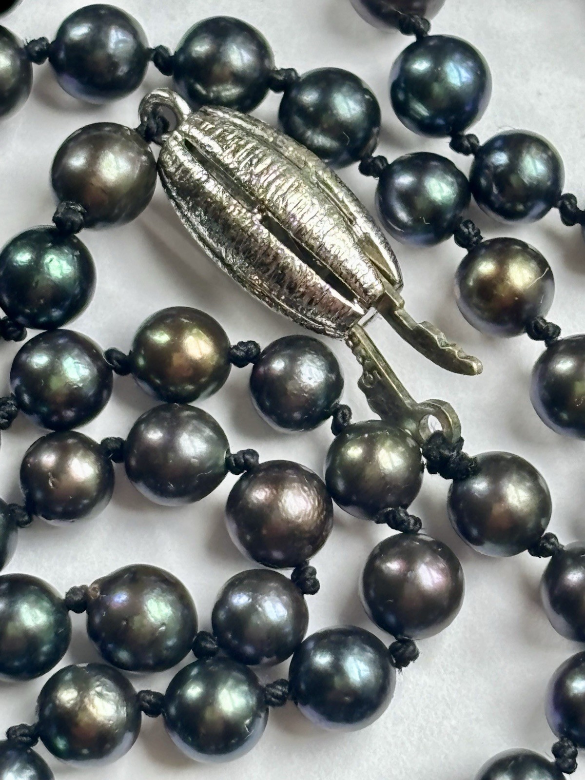Vintage 4mm Black Pearl Necklace European 835 Sterling Silver Clasp 32” Long