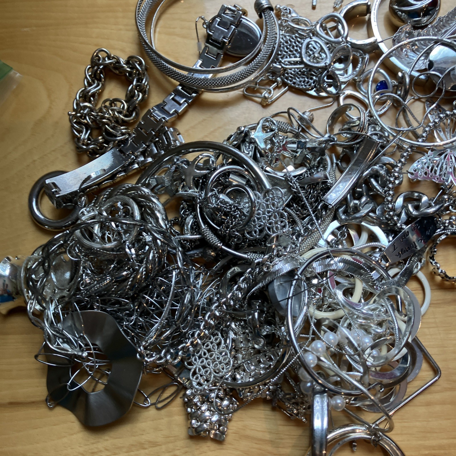 ⚜️ 2 LB Tangled Jewelry Treasure Lot Silver Tone Chains | Unsearched