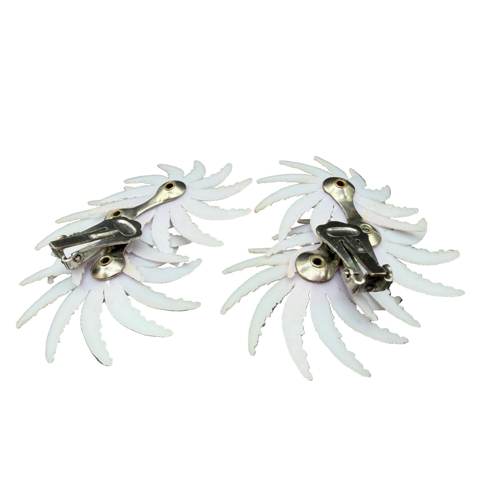 1950s Lavender Plastic Triple Floral Ear Climber Clip Earrings with Rhinestones