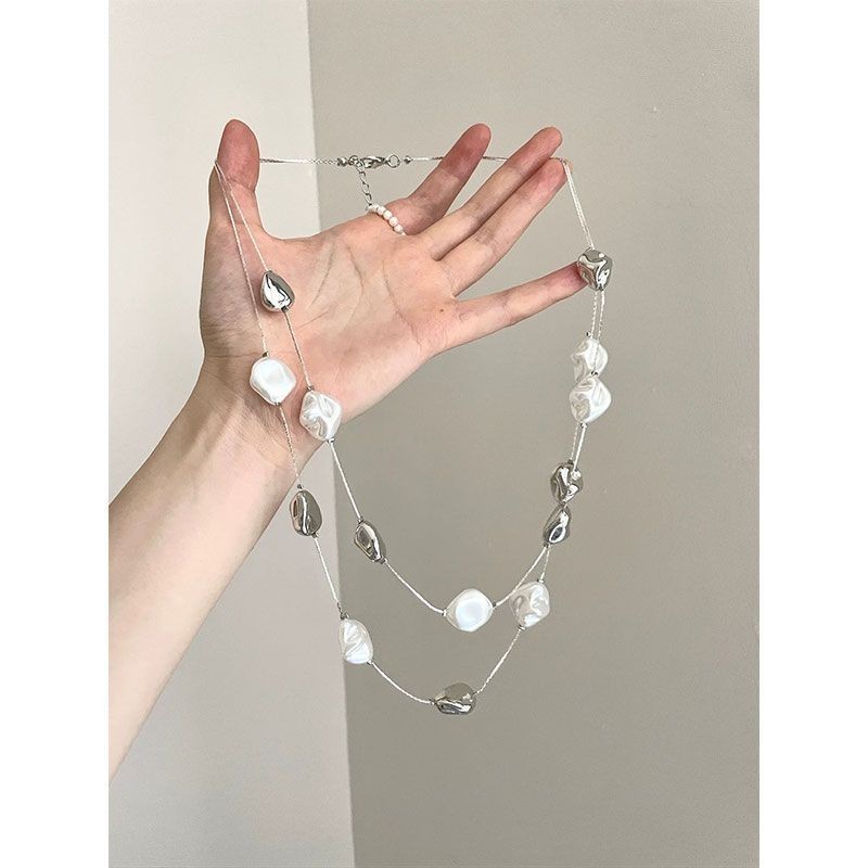 Vintage-style two-layer spliced ​​pearl necklace for women