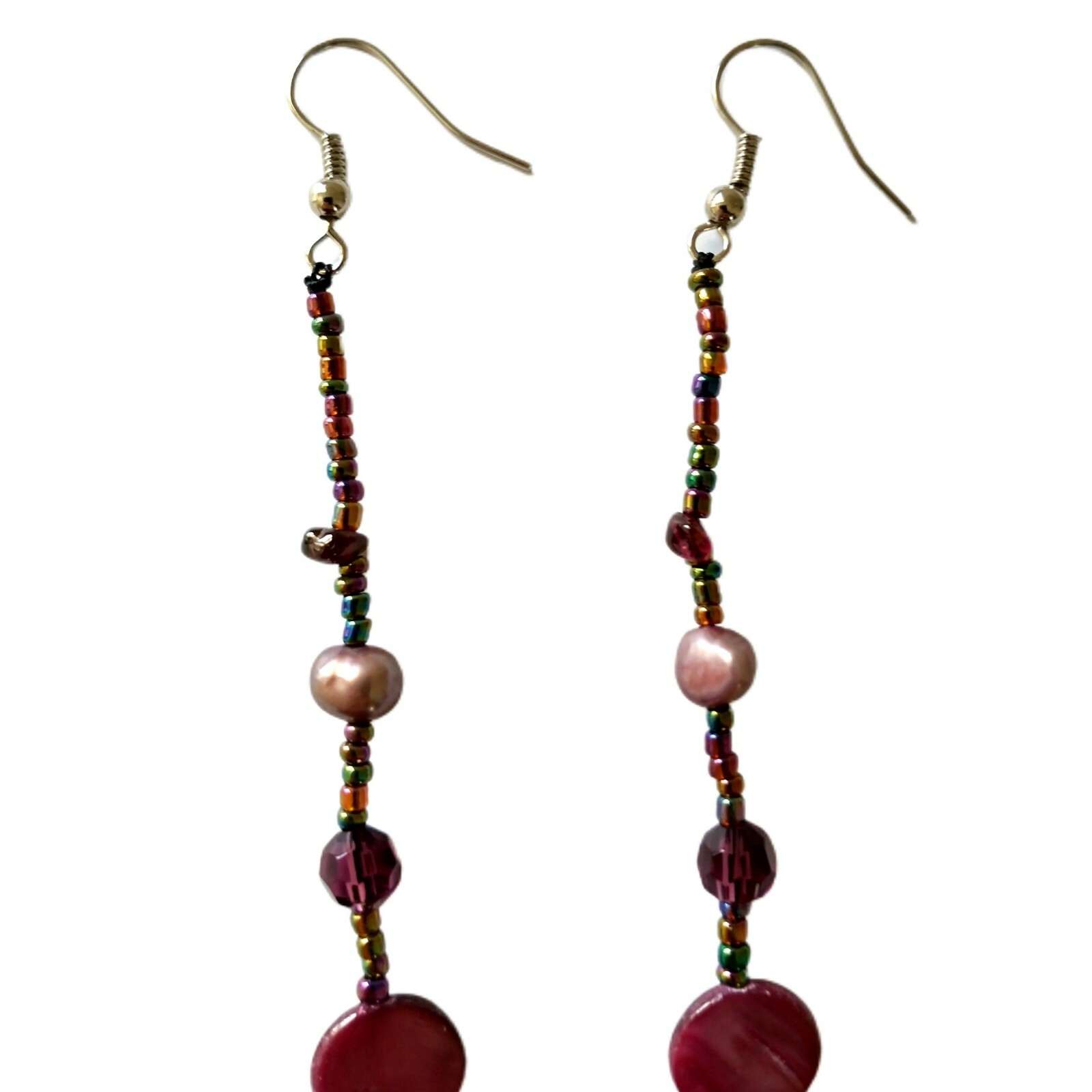 Pink Shell Beaded Dangle Earrings Boho Coastal Beach Mermaidcore Statement