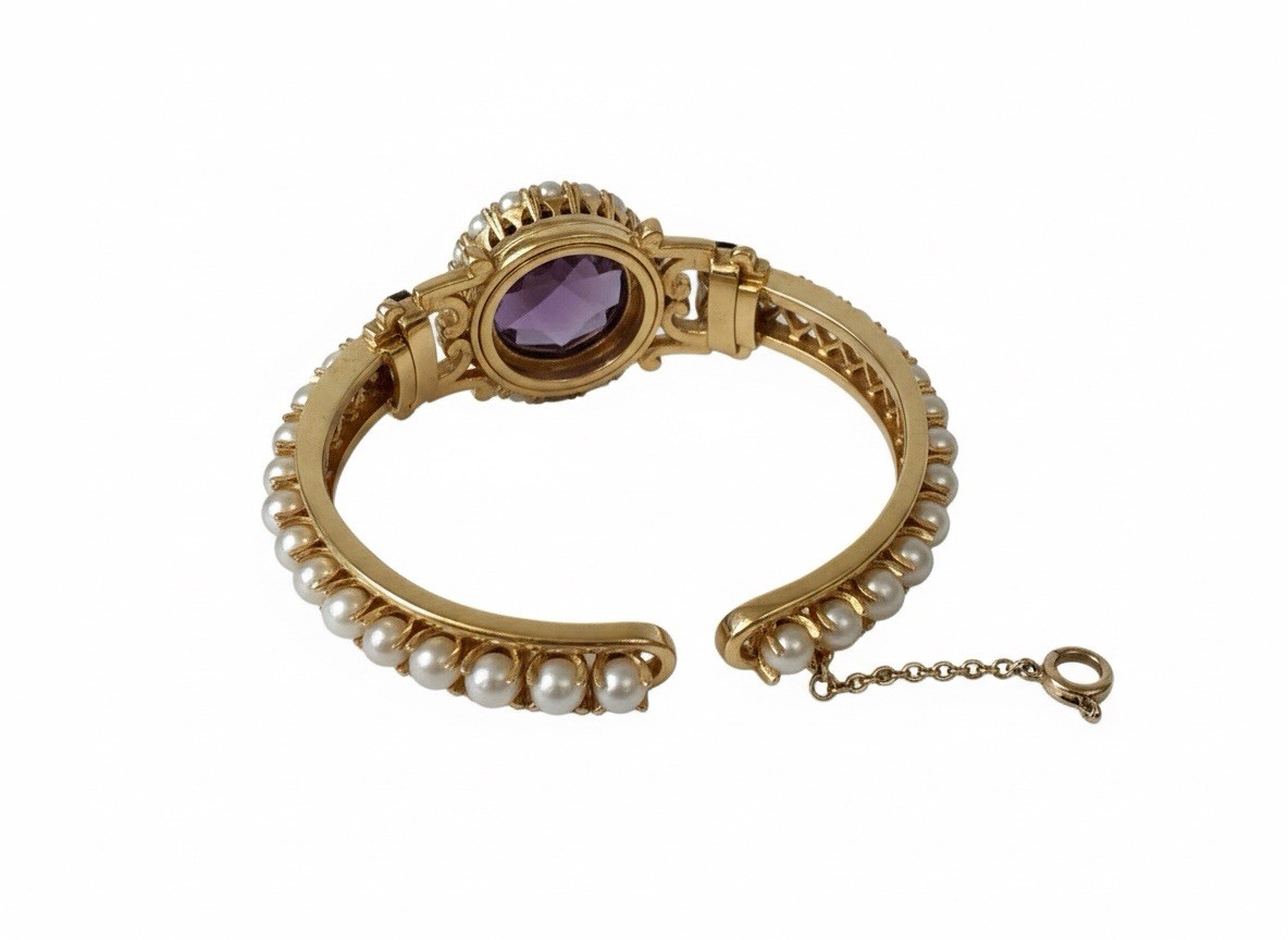 Heavy VTG Estate 14K Solid Yellow Gold 11.97ctw Amethyst Locket Bracket
