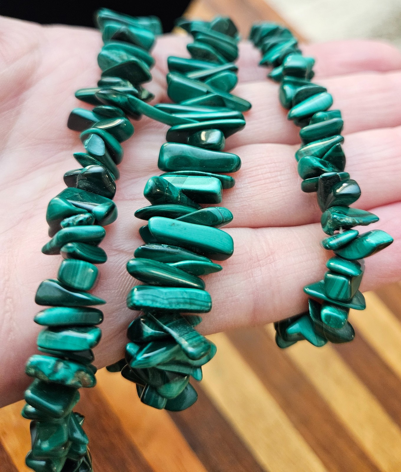 Vintage Malachite Chunks & Chips Nugget Necklace Screw Closure 25in 109gm