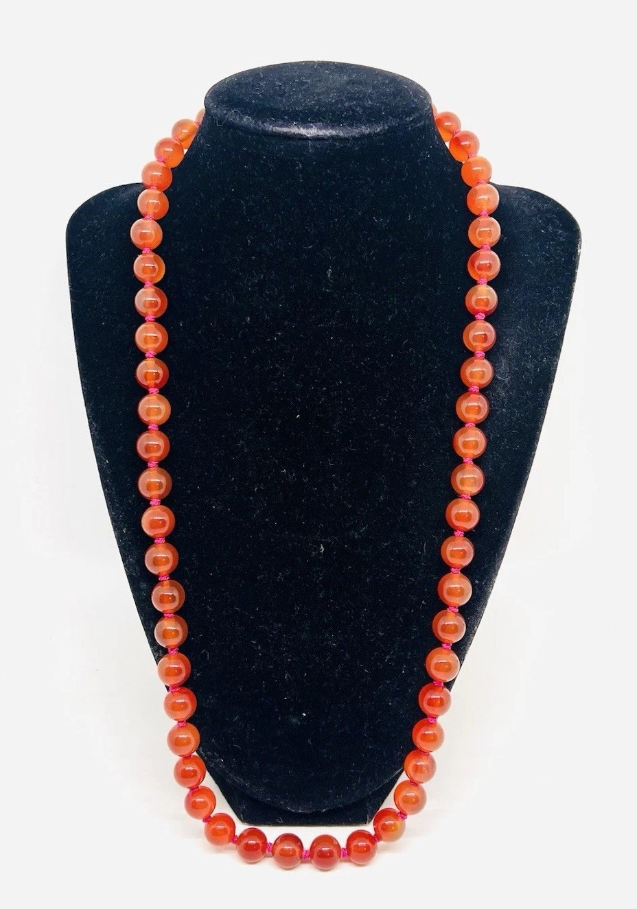 Chinese Export Sterling Silver Carnelian Beaded Necklace 25in Vintage Jewelry