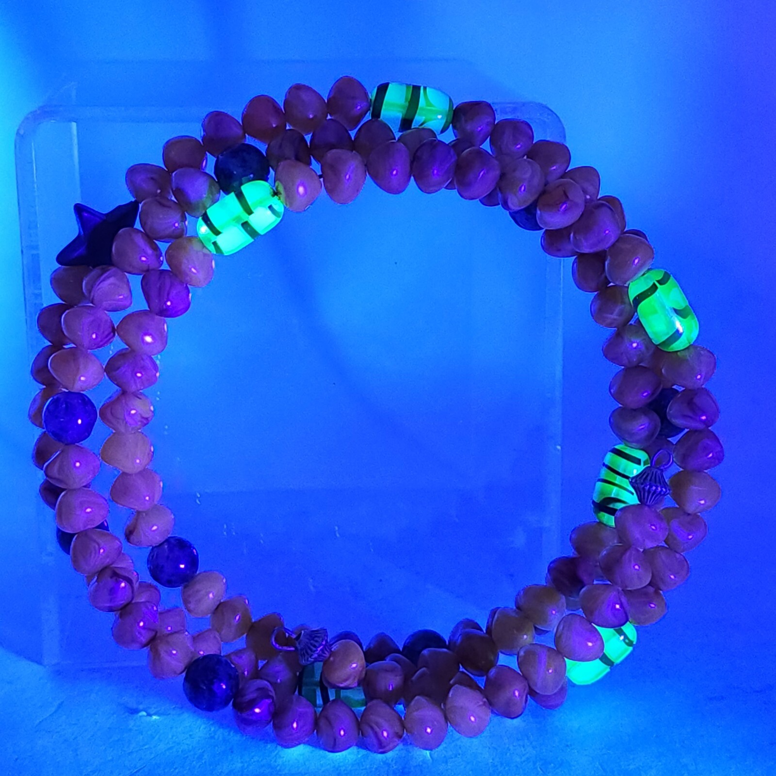 Vintage Amber Tone Memory Wire Choker Necklace Fluorescent Glass & Gemstones 56g