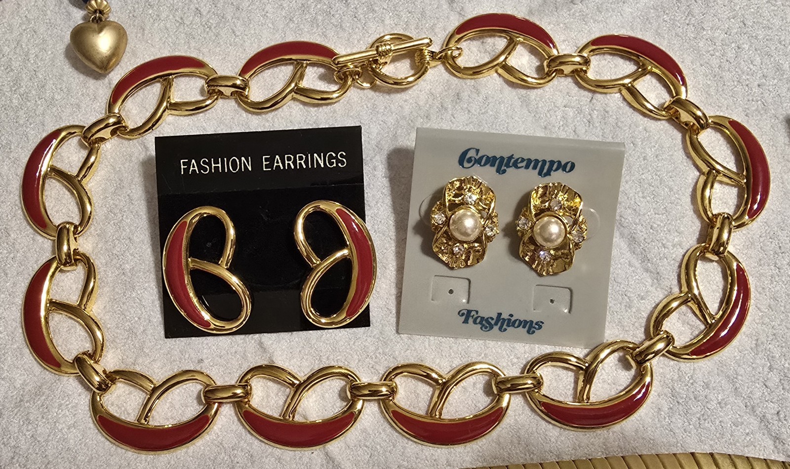 Contempo Fashions Lot 4 Necklaces, 9 Earrings, 1980s Vintage Retro Jewelry, NOS