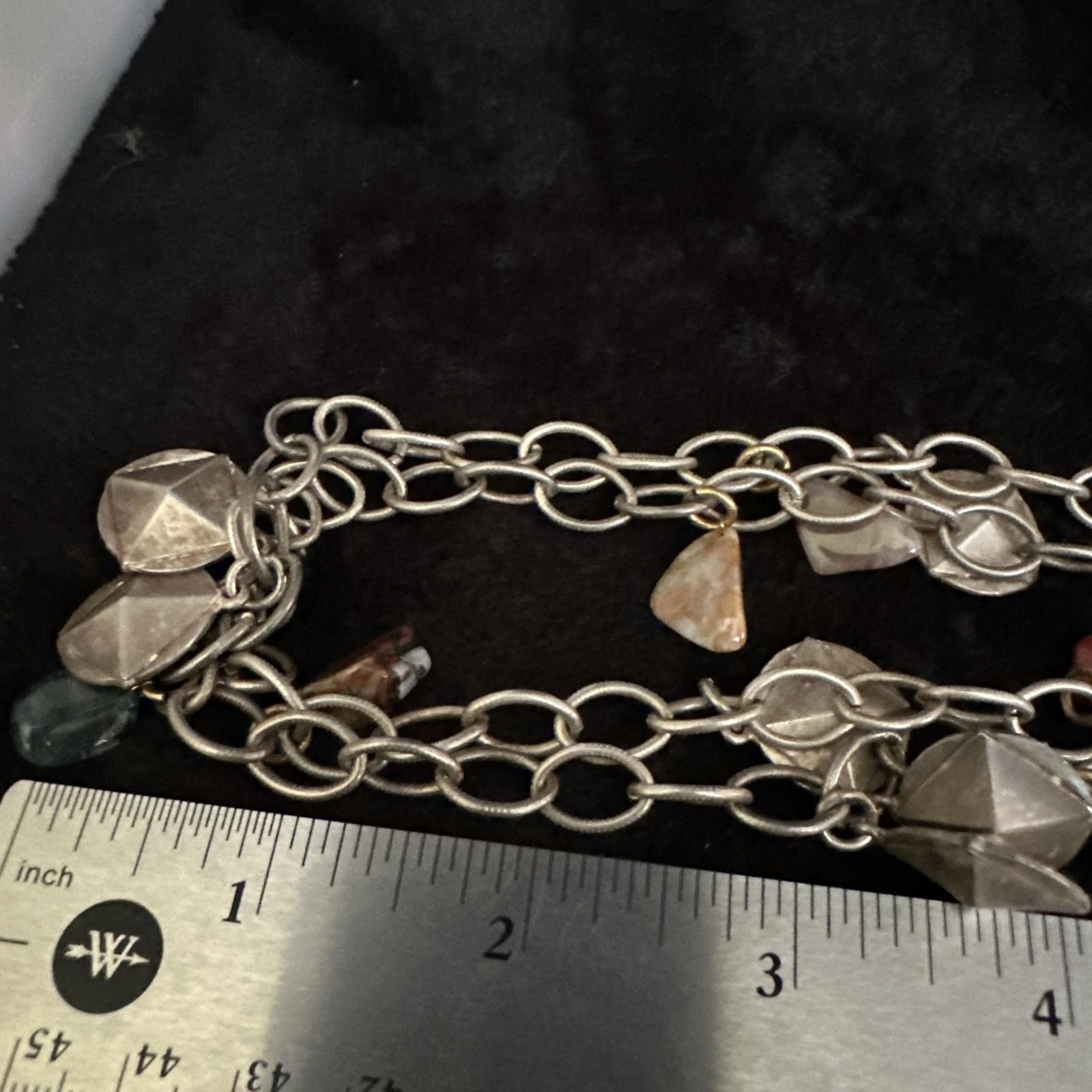 Vintage Silver Tone Chain Charm Necklace With Gemstones