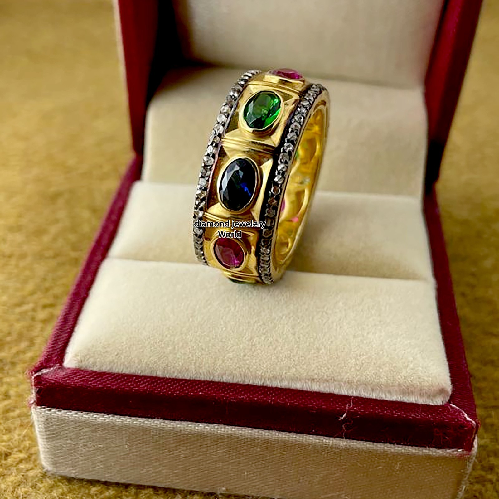 Vintage 1.51ctw Rose Cut Diamond Gemstone Silver Gorgeous Eternity Ring SZ-10USA