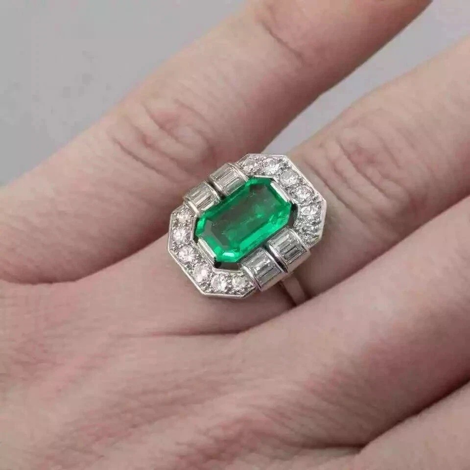Share 5.85Ct Art Deco Style Lab Created Emerald & Diamond Anniversary 925 Silver