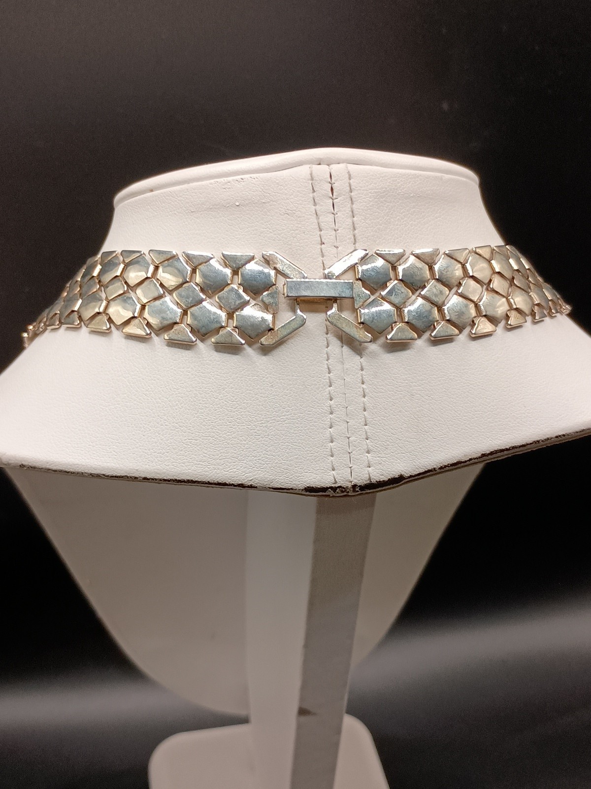 Vintage Wide Flat Mesh Link Silver Tone Choker Necklace Bracelet Set Couture