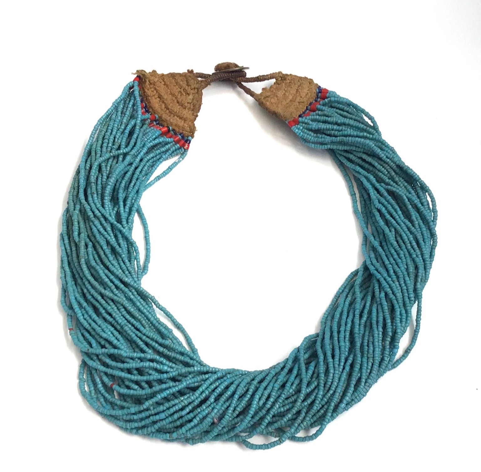 Vintage Tribal Naga Necklace | 42-Strand Blue Glass Bead Jewelry Coin Clasp 52cm
