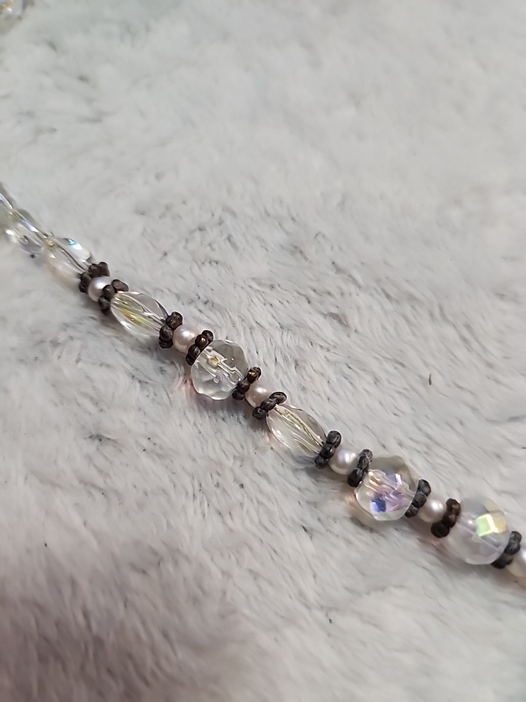 Fairycore Beaded Necklace w/ Mirror Pendant Bronze Color Plastic Beads