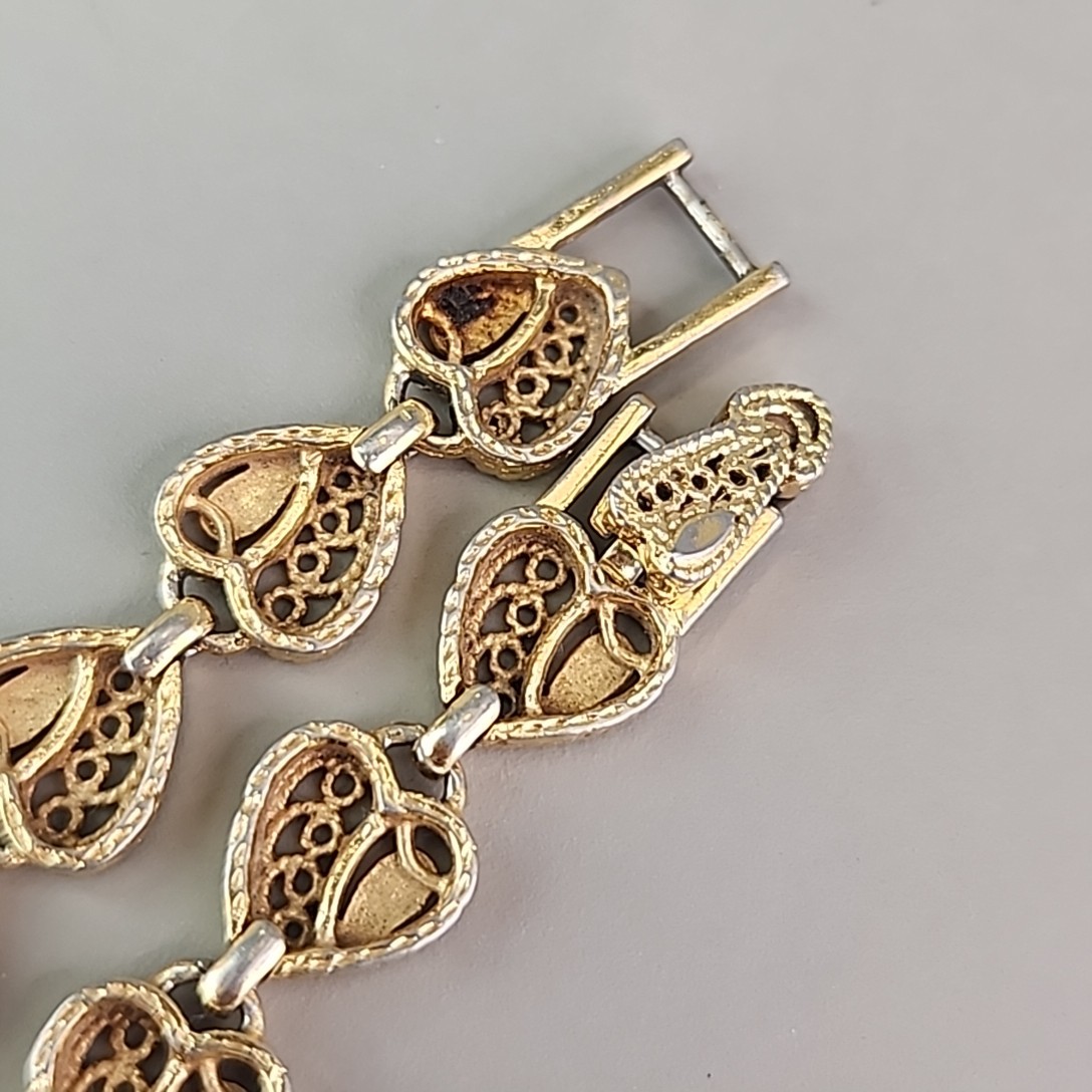 Vintage Heart Chain Bracelet Filigree Openwork 1cm Gold Tone 6.5″