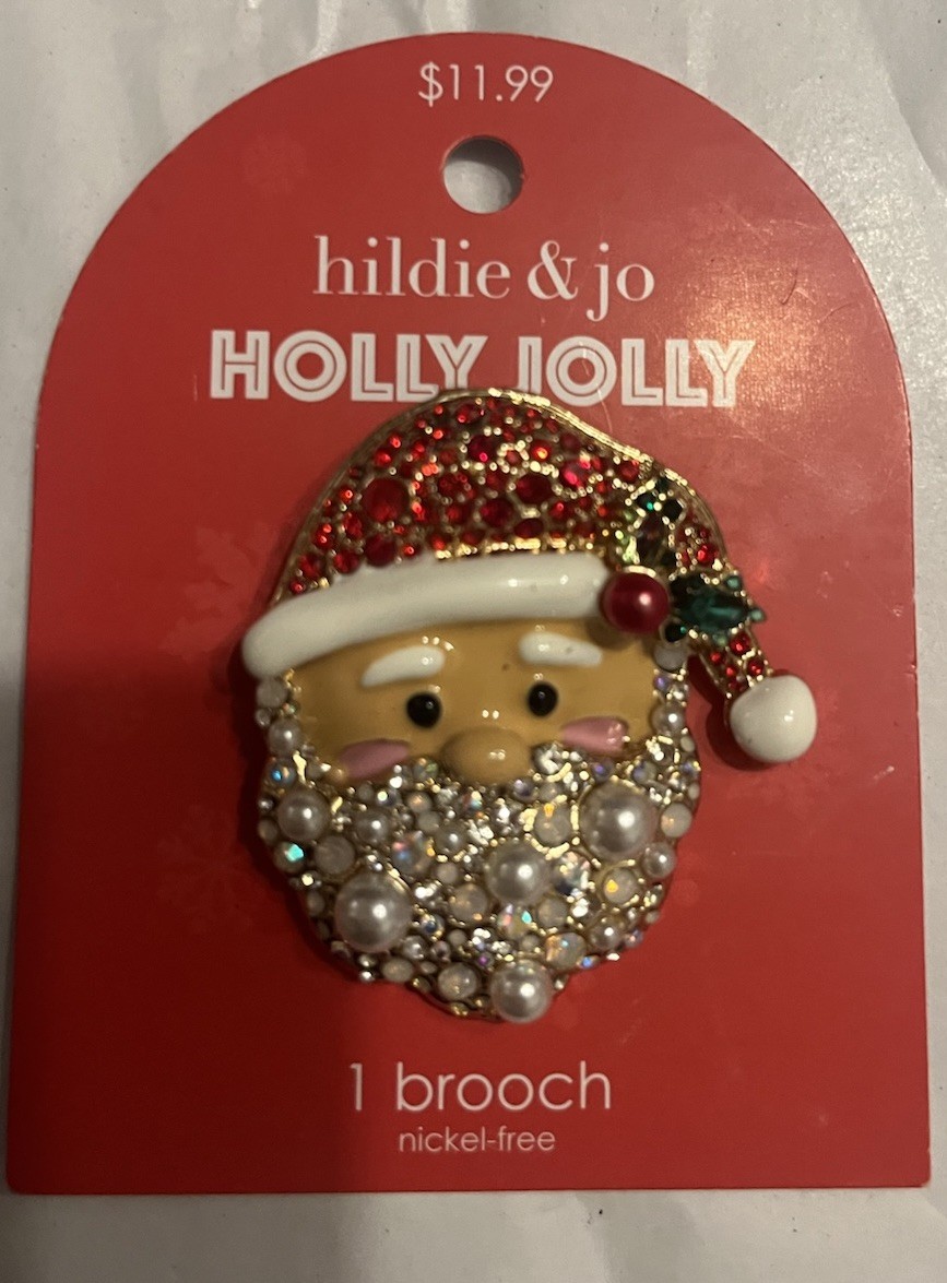 Hildie And Jo Santa Brooch Or Pin. Holly Jolly Nickel Free