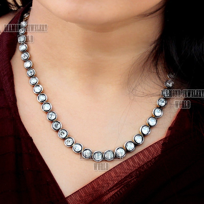 Victorian 6.90ctw Genuine Old Mine Antique Cut Diamond Silver Necklace Jewelry