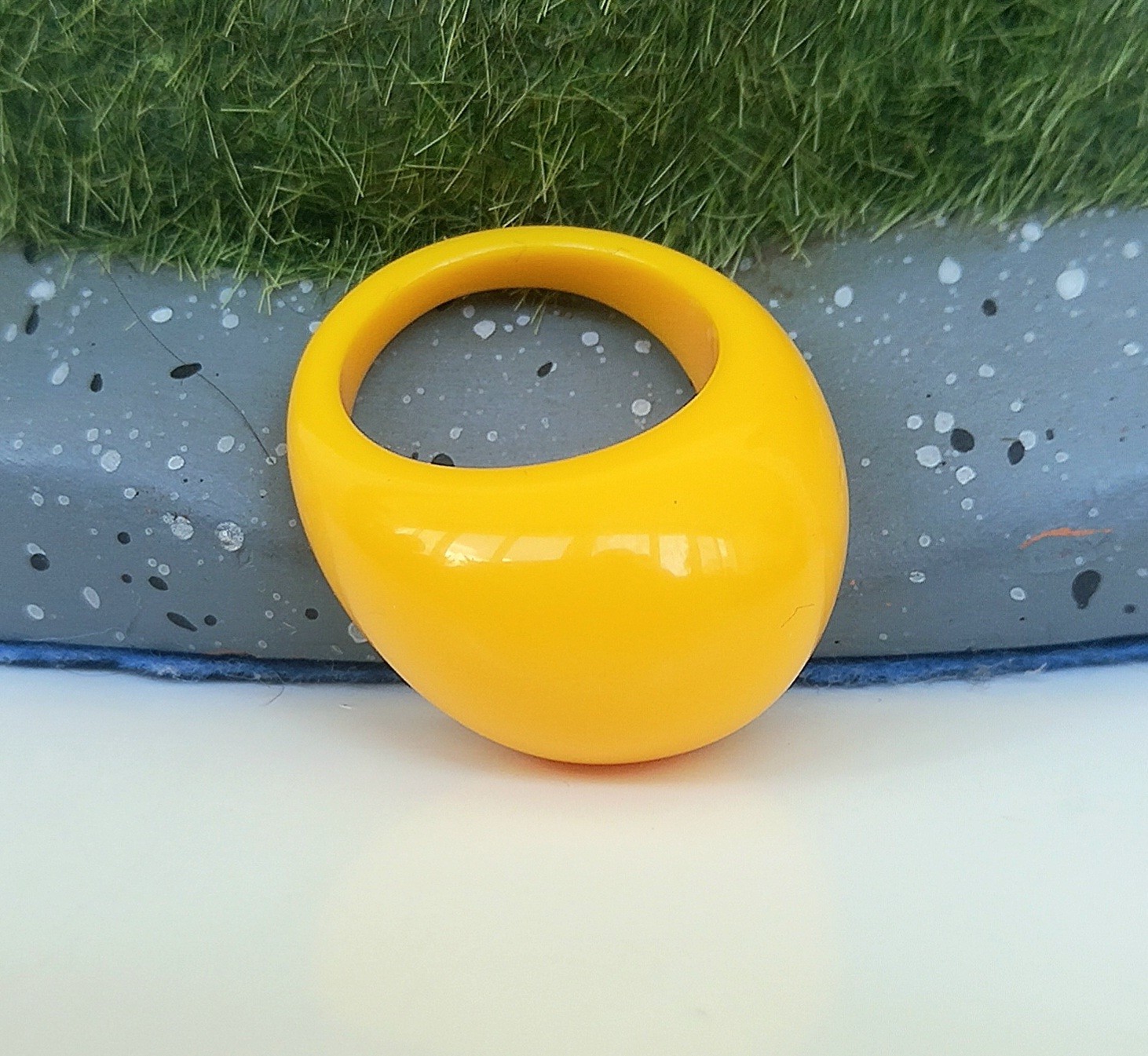 Summer Ring № 167 Lucite Acrylic Plastic Dome Ring Yellow Color Size 8