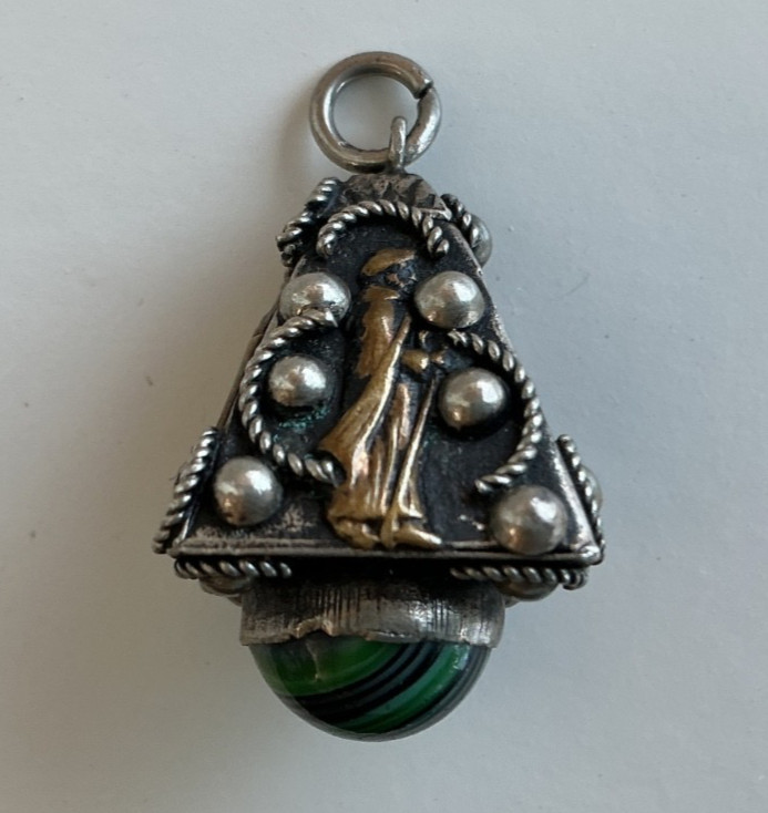 Antique Holy Land Silver & Gilt Pilgrimage Fob Pendant Mosque Pilgrim c 1900