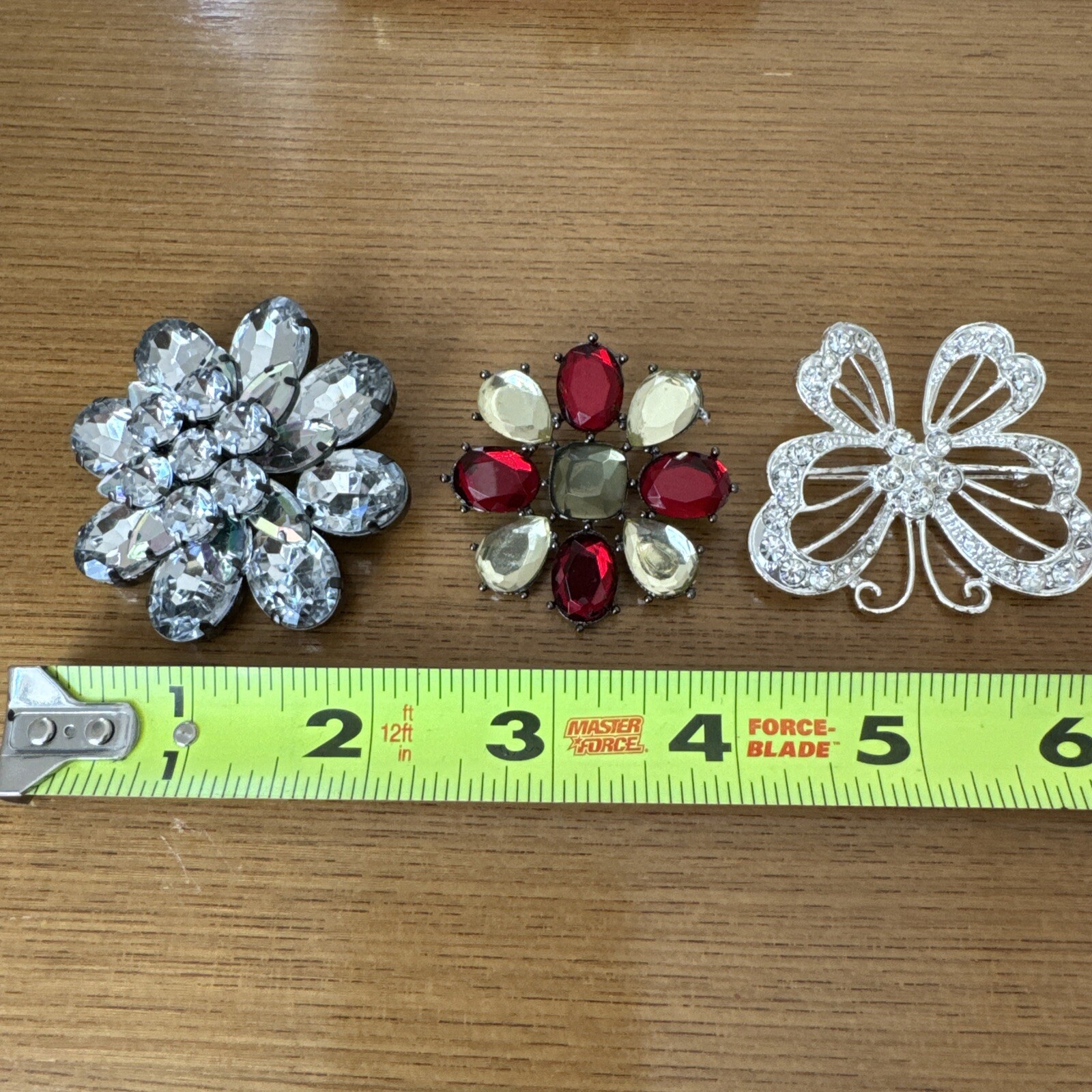 3 PIECE SPARKLING FLOWERS/Butterfly BROOCH LOT And Small Case See Pictures