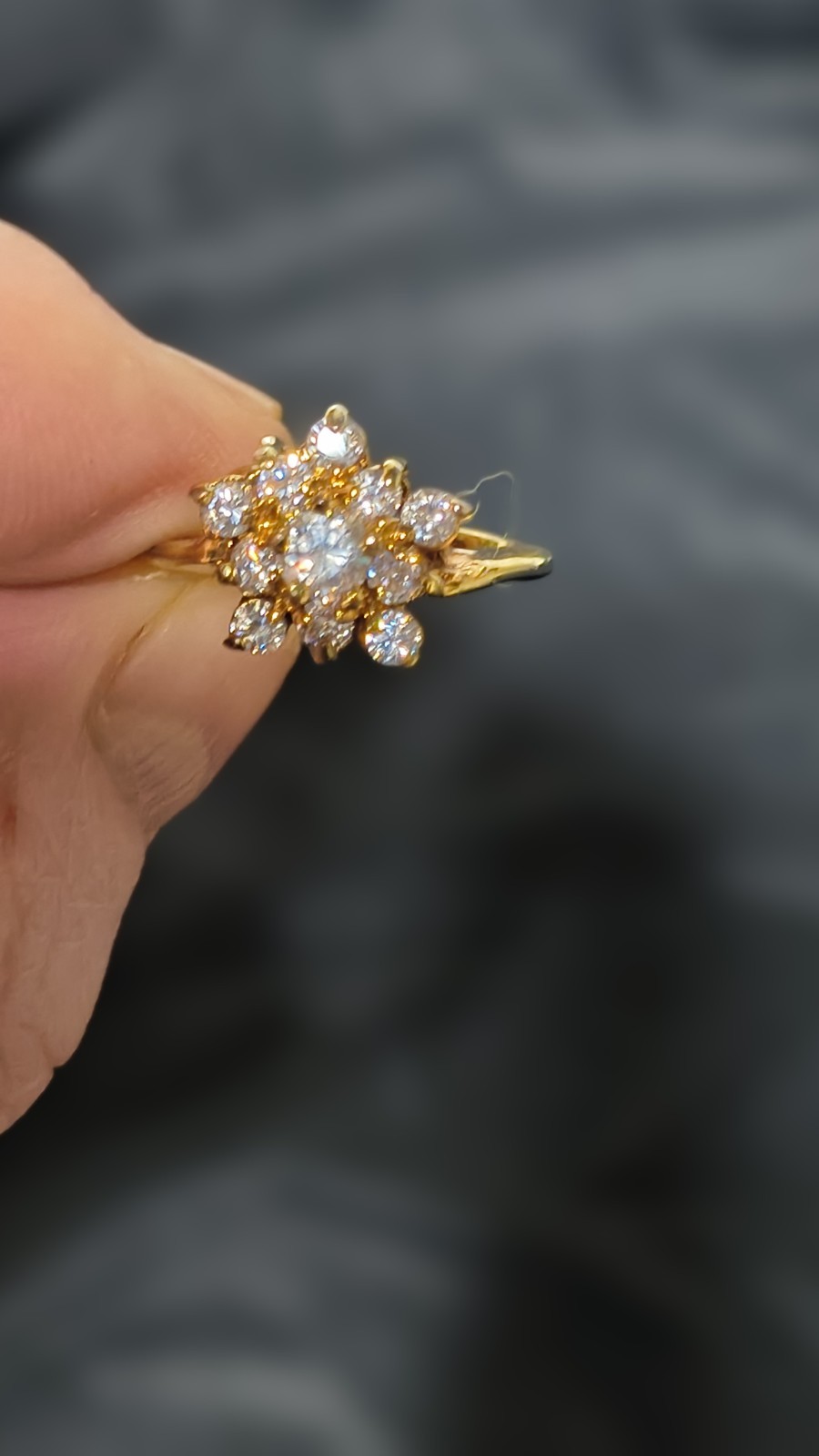 Vintage Swarovski (S.A.L.) Floral Cluster Ring Gold-Tone Statement Cocktail Ring
