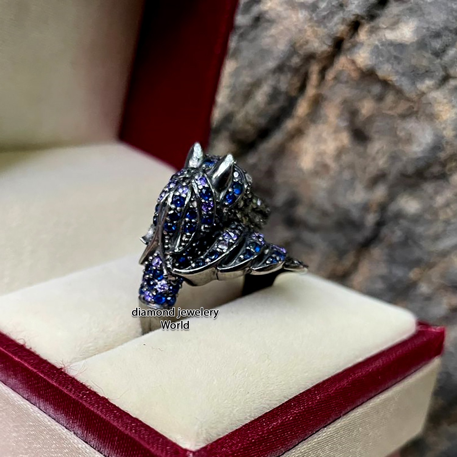 1.21ct Genuine Rose Cut Diamond Gemstone Amazing Vintage Horse Head Ring Jewelry