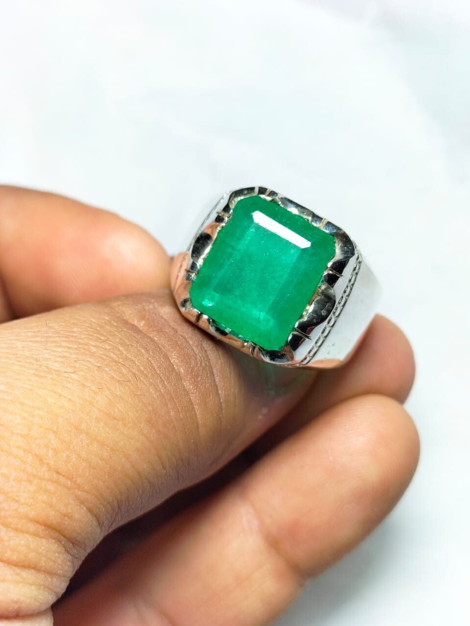 Natural Emerald Stone Baguette Cut Emerald Ring Silver 925 Ring Gift Ring