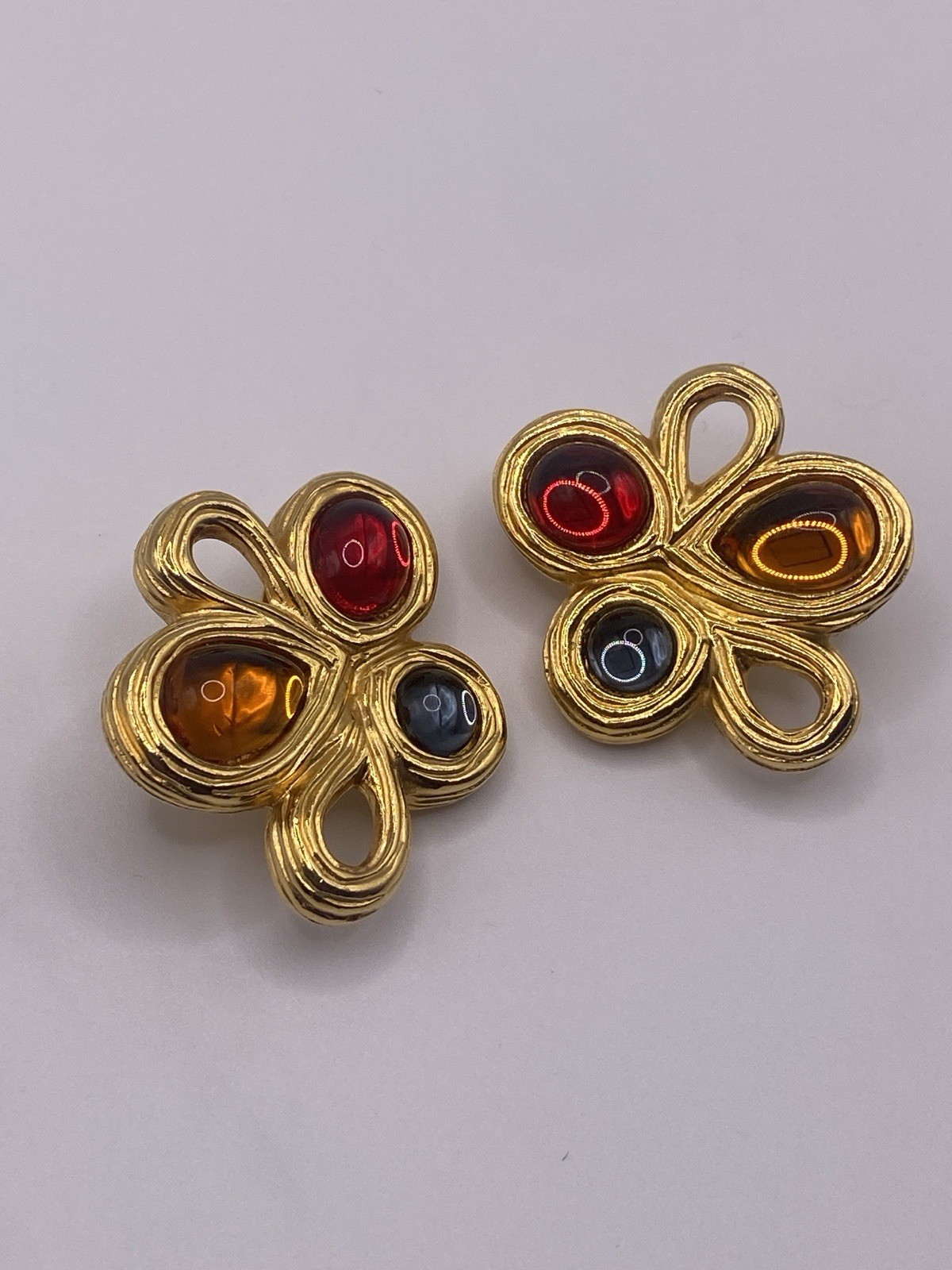 Givenchy Vintage Gripoix Clip Earrings Gold Tone