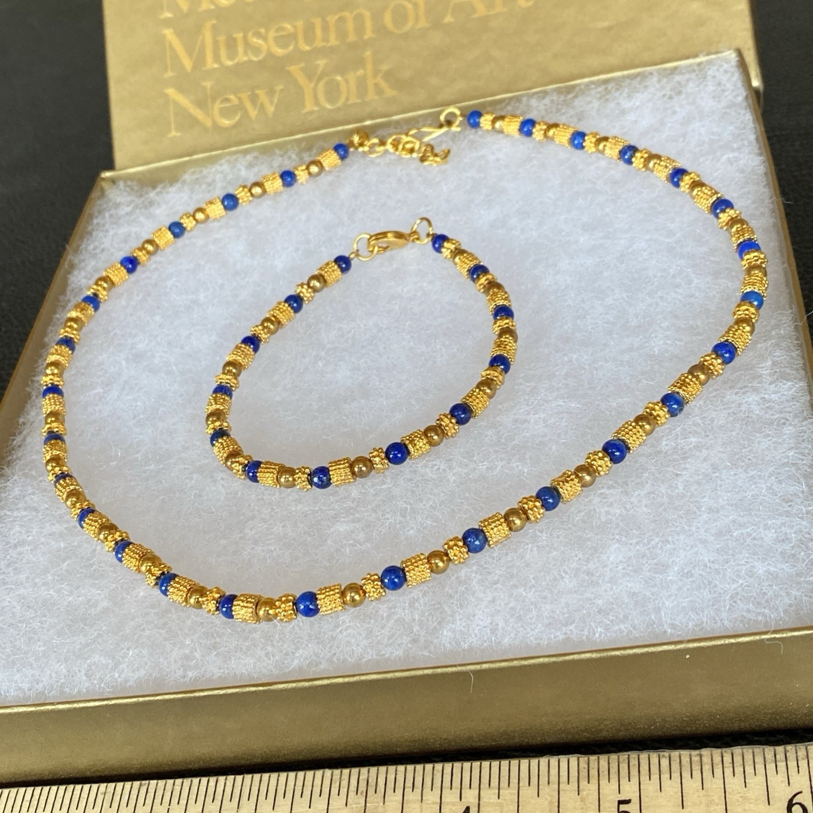 Vtg Museum Museum Art Lapis Lazuli Beaded Necklace Bracelet Etruscan Revival MMA