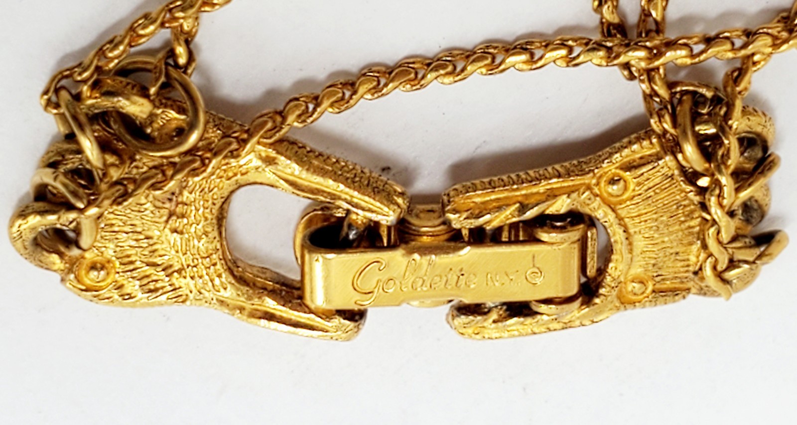 Vintage Goldette Gold Tone Triple (3) Strand Necklace W/ Locket & Medusa? Face