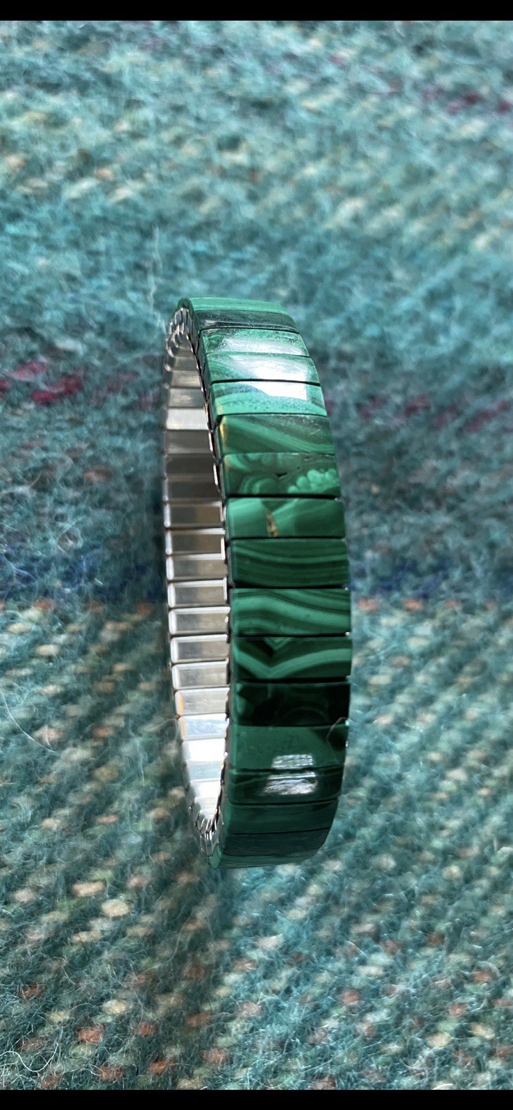 Malachite Inlay Stretch Bracelet Stainless Steel OSFA Western Native Green Stone
