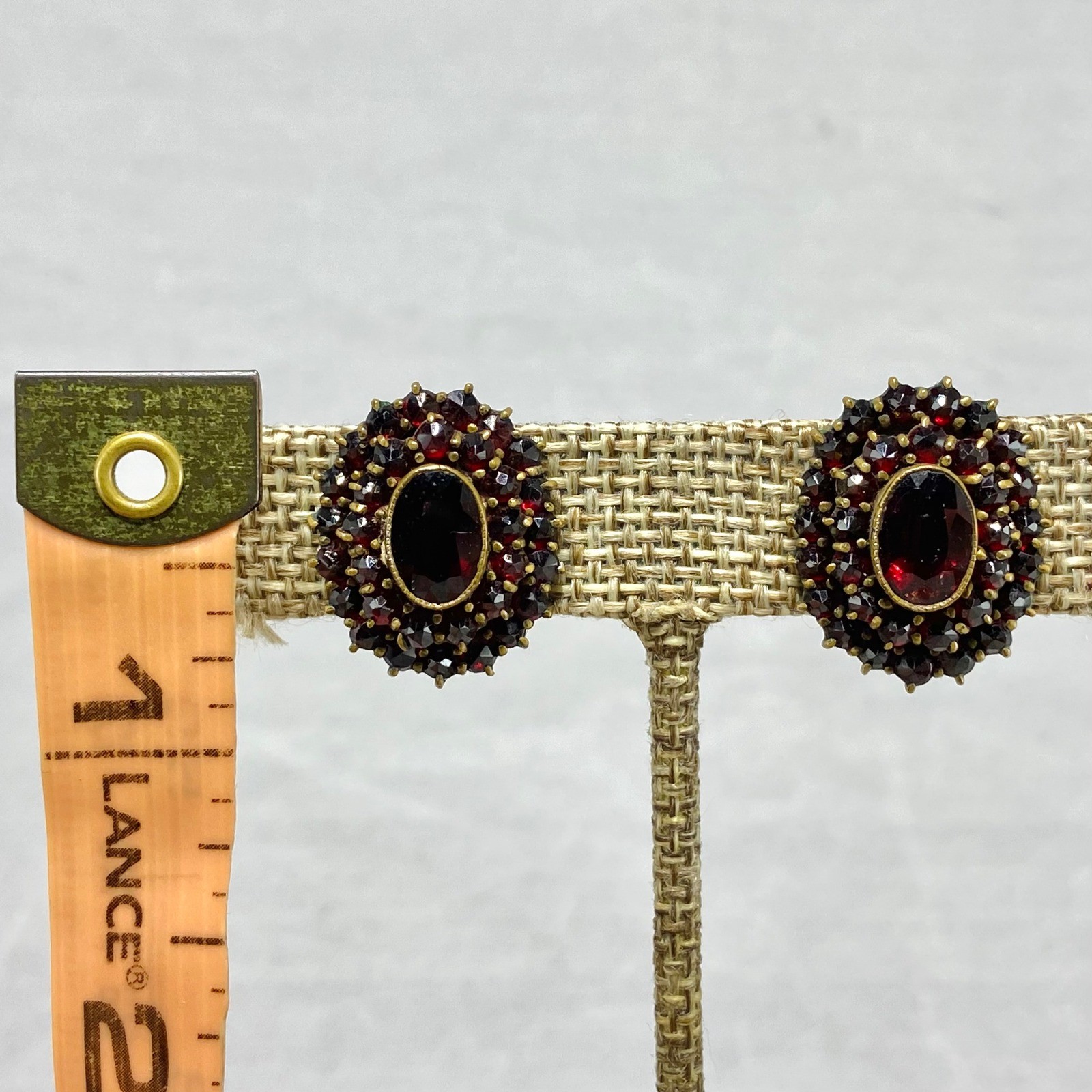 Vintage Bohemian Garnet Gold Tone Jewelry Lot Cross Pin Earrings Safety Chain