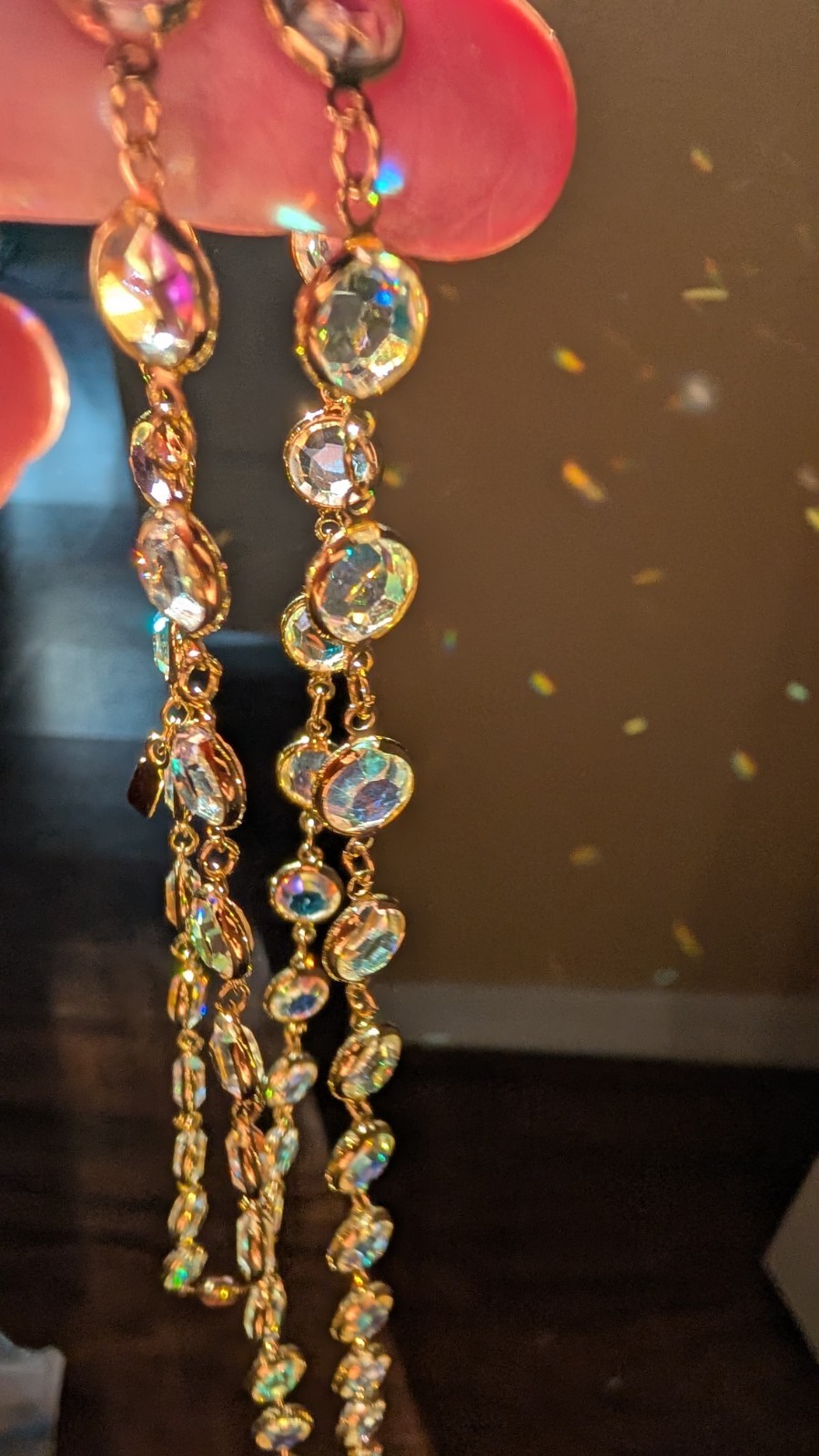 Vintage SWAROVSKI aurora borealis crystal open back bezel set necklace 36″