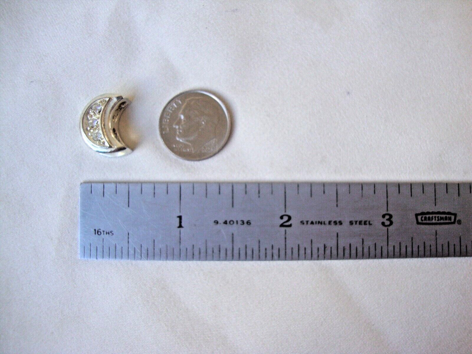 VINTAGE 1980s CHUNKY WHITE TOPAZ CRESCENT MOON STERLING SILVER 925 SLIDE PENDANT