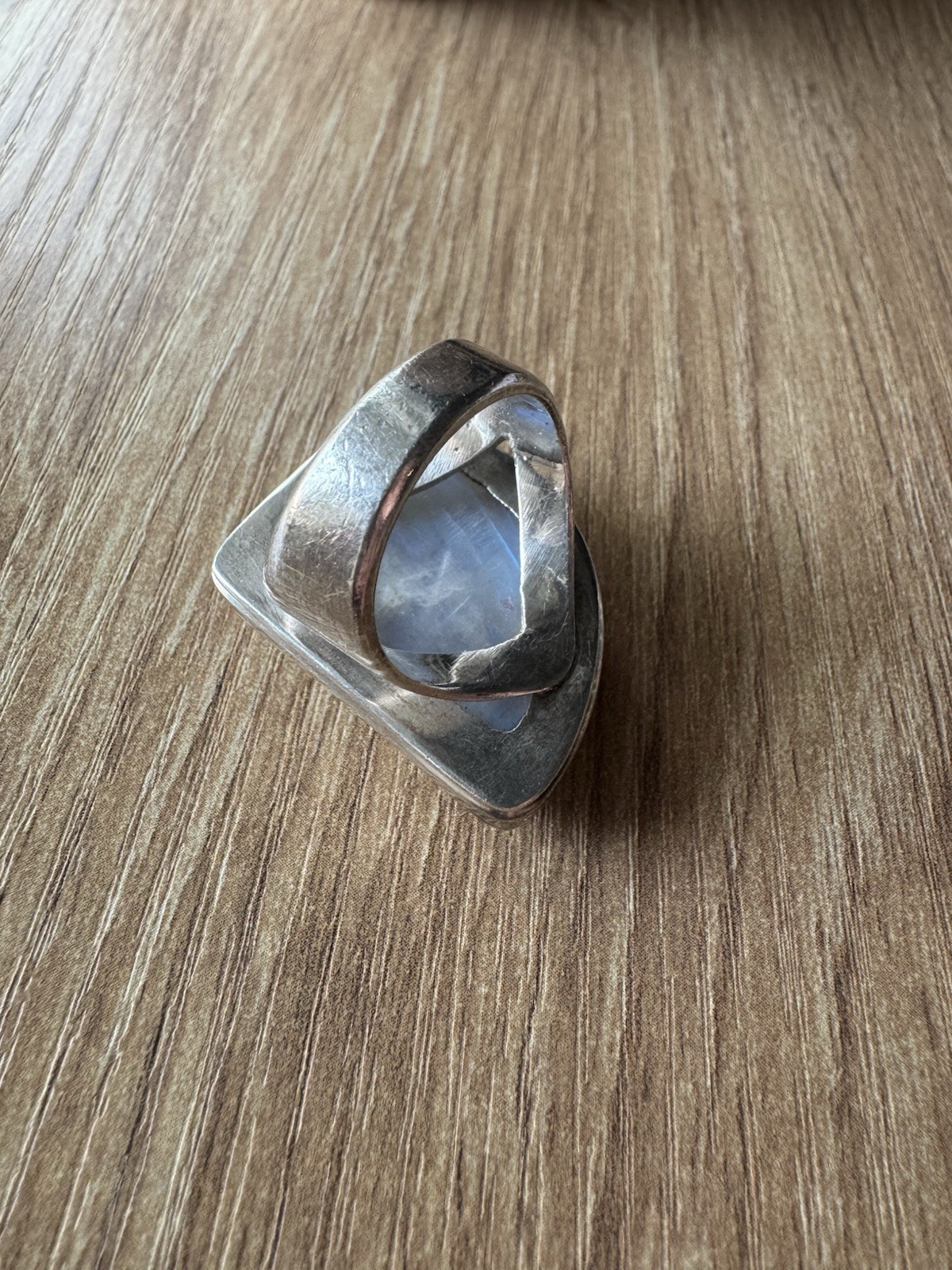 Vintage Silver Moonstone Asymmetrical Cabochon Bezel Set Statement Ring Size 8.5