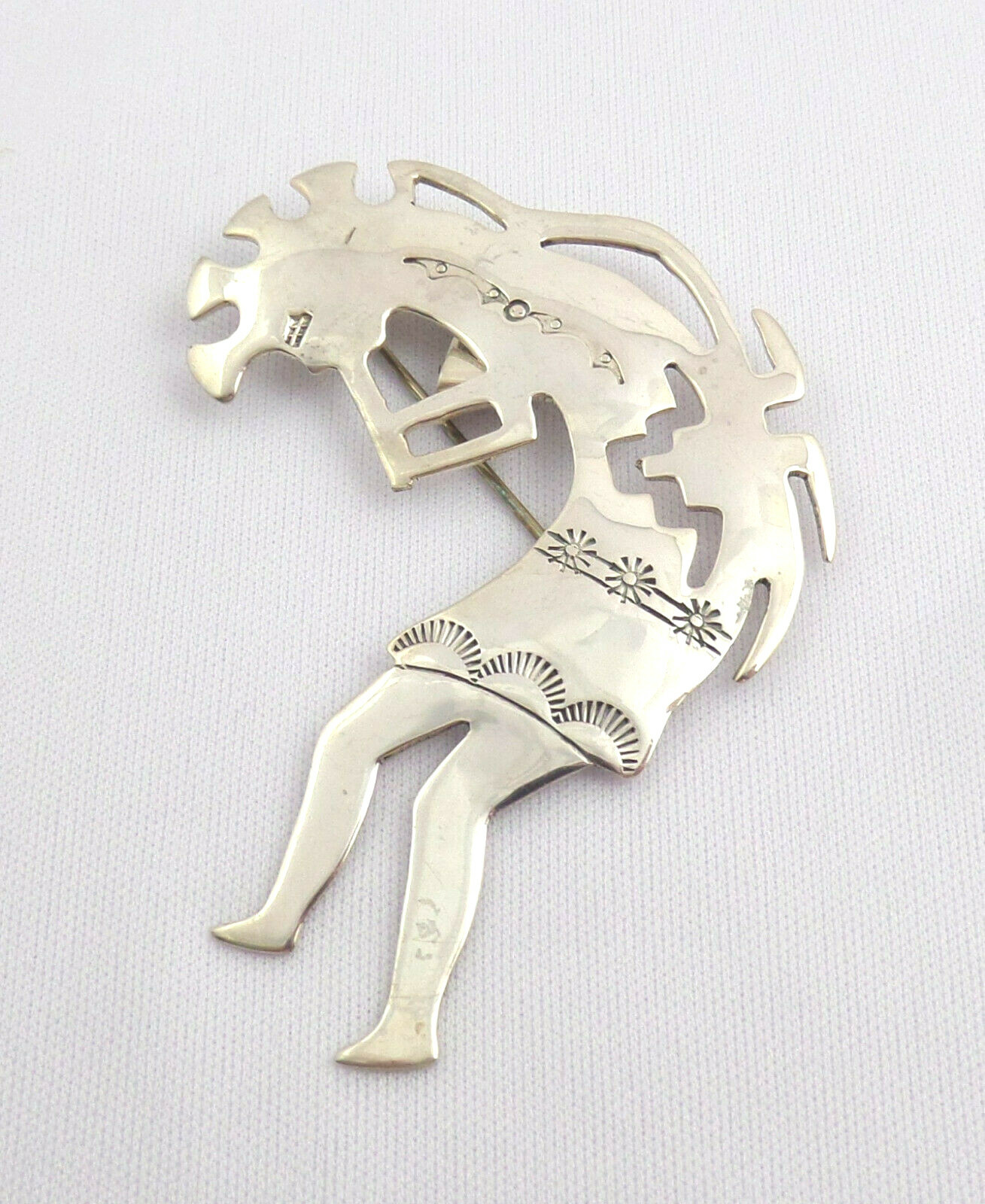 VTG Native Sterling Kokopelli Brooch – Pendant 2.5” Long Signed OMMY 10.9 Grams