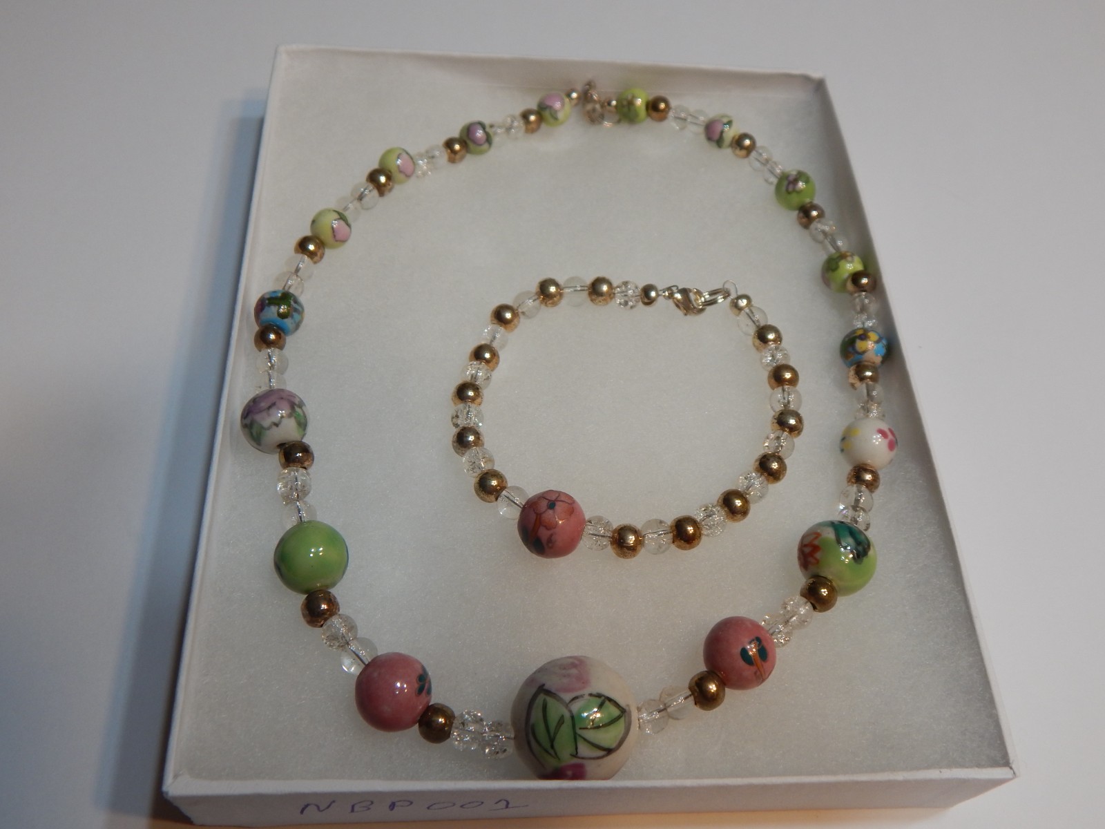 necklace women 19in Painted Porcelain with matching Bracelet (N19)