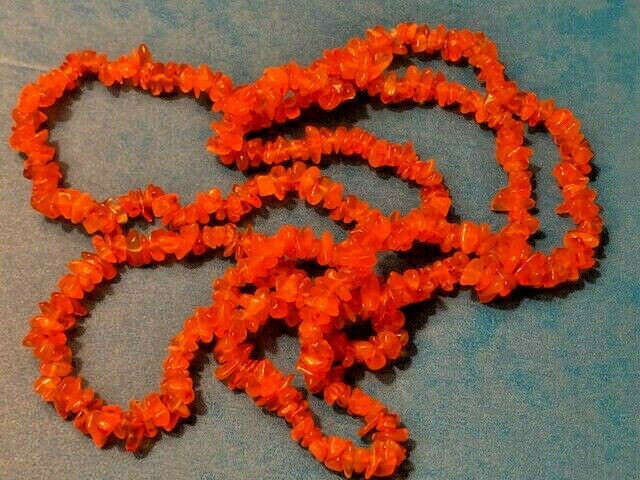 VINTAGE Polished Stone Necklace, Orange, 35″ Long, No Clasp