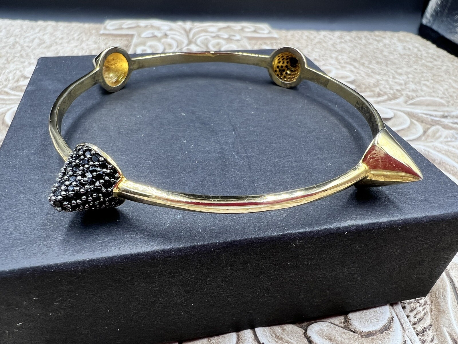 Noir DC comics Jewelry Pyramid Pave Crystal spike Bangle Bracelet silver tone