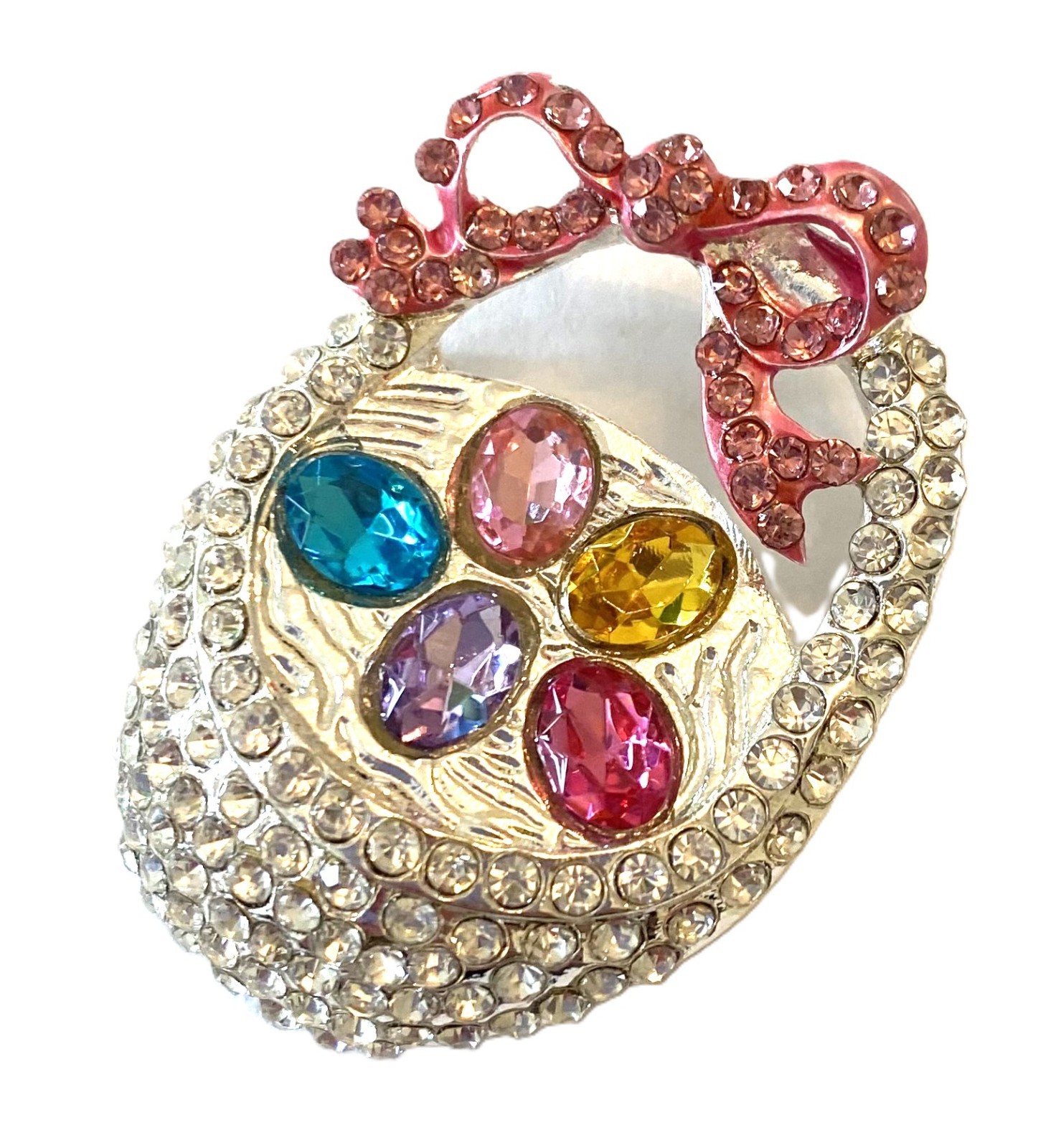 ADORABLE EASTER EGG BASKET BROOCH! Cute Spring, Easter Fun. Silver Tone Pin.