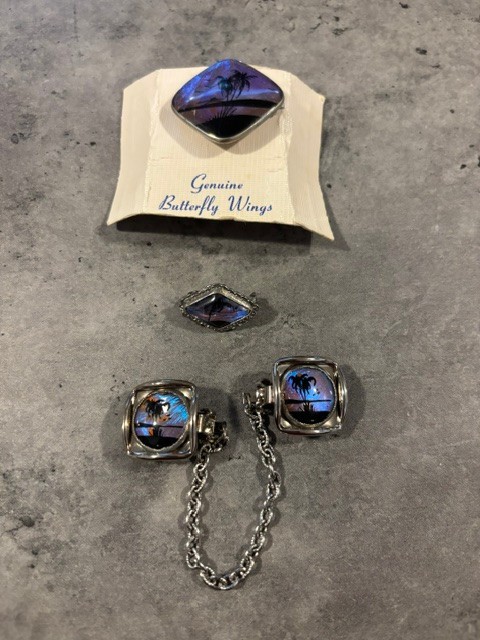 Vtg 3 Piece Butterfly Wing Jewelry 2 Brooches/pins and a Sweater Clip