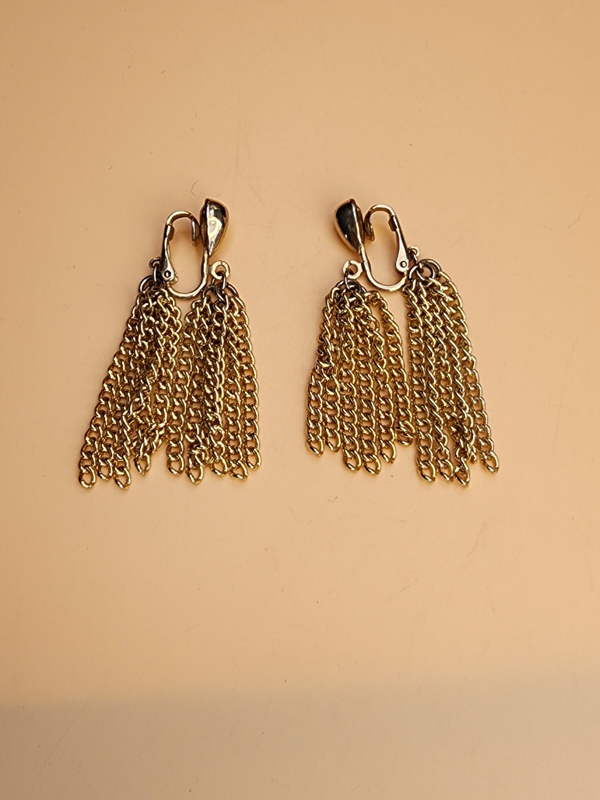 Vtg SARAH COVENTRY Signed Double Tassel Earrings Clip-On Gold Tone FREE $HIPPING